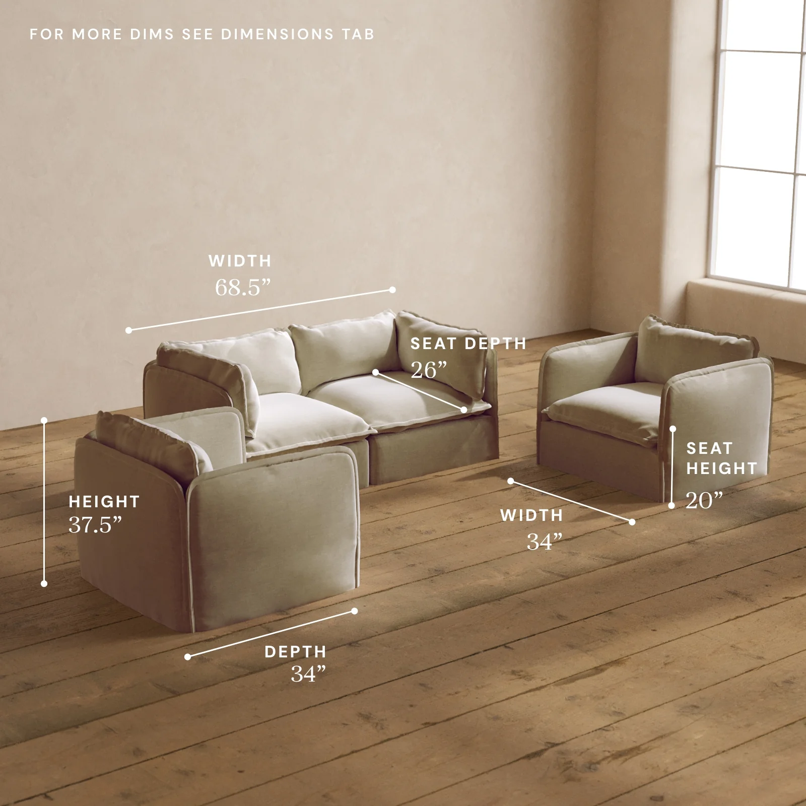 Modular Washable 2-Seater Sofa + Armchair Set in Coco | Memorix+ Seat | Contour Pillow - Image 5