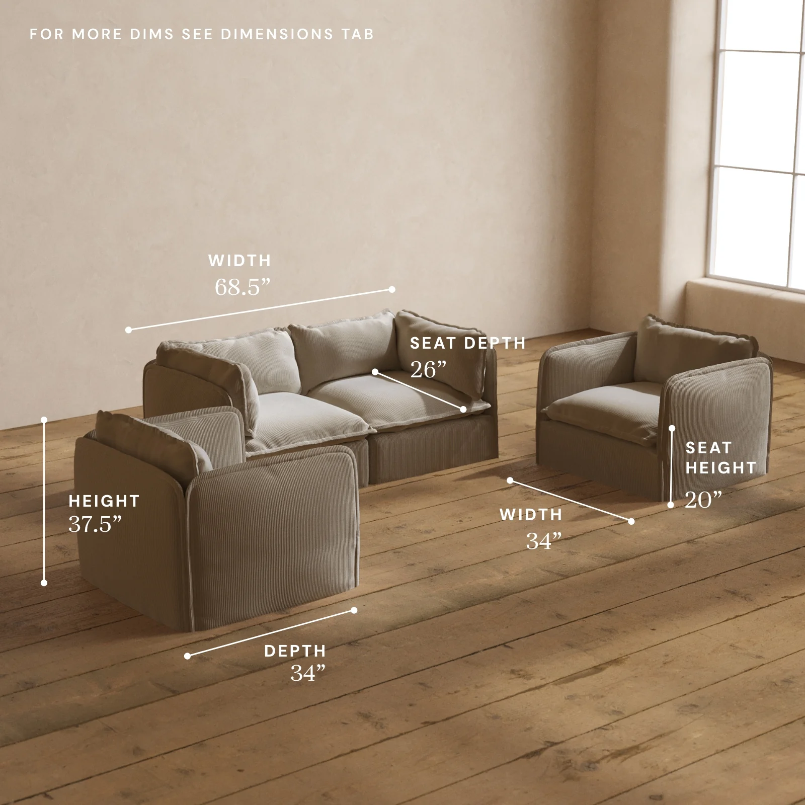 Modular Washable 2-Seater Sofa + Armchair Set in Milk | Deluxe+ Seat | Cloud Pillow - Image 5