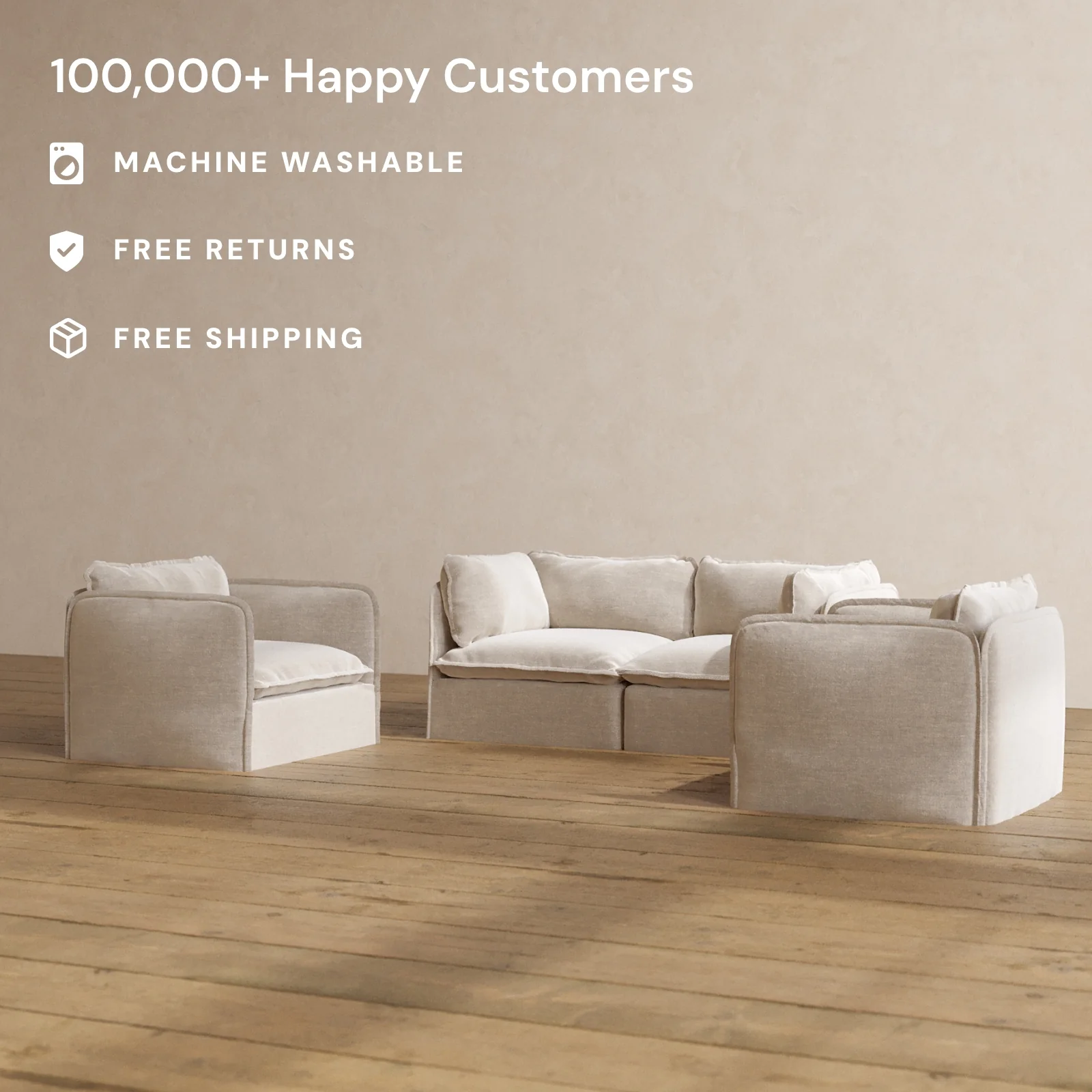 Modular Washable 2-Seater Sofa + Armchair Set in Mist | Deluxe+ Seat | Cloud Pillow - Image 2