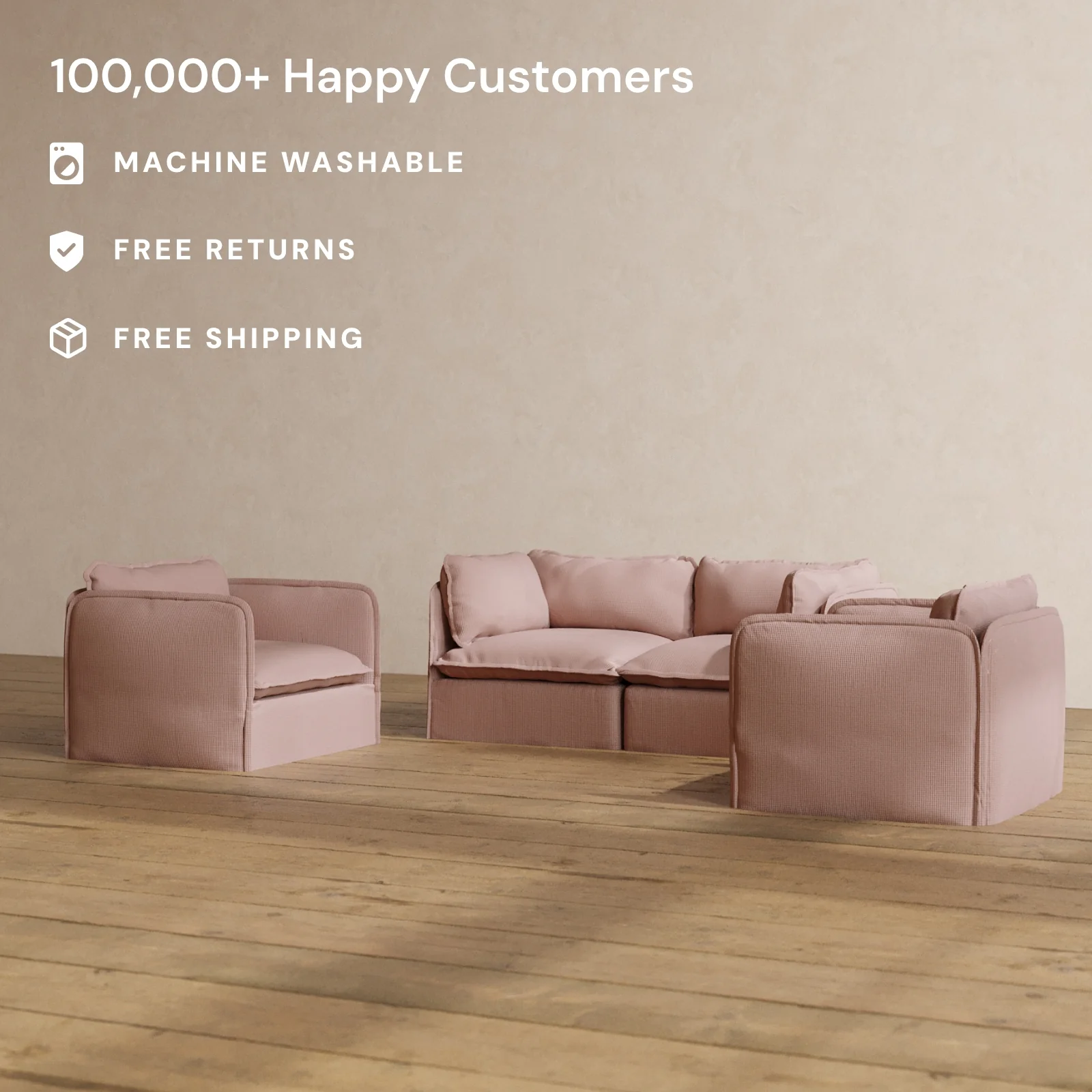 Modular Washable 2-Seater Sofa + Armchair Set in Sakura | Memorix+ Seat | Contour Pillow - Image 2