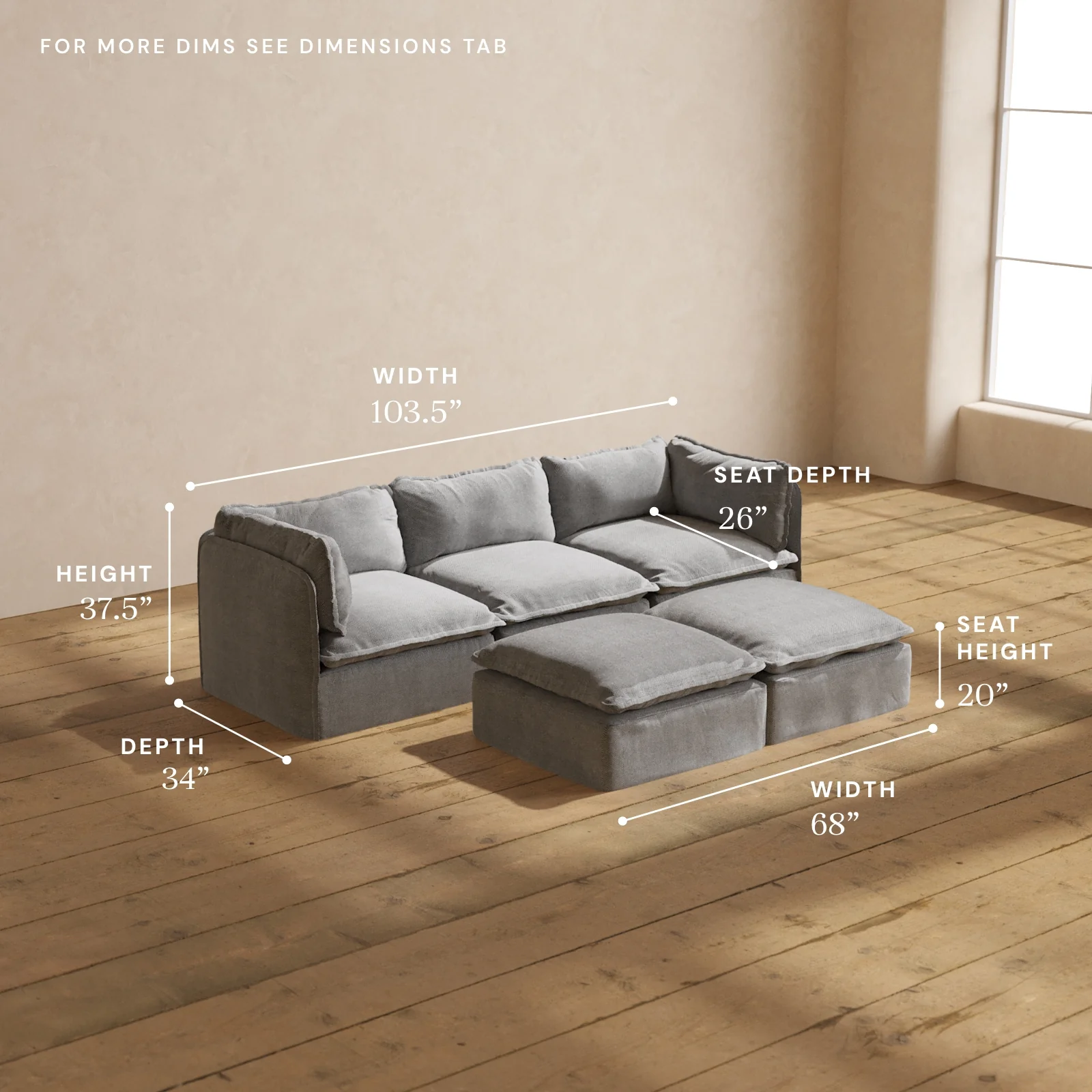 Modular Washable 3-Seater + Bench Ottoman in Ash | Memorix+ Seat | Contour Pillow - Image 5