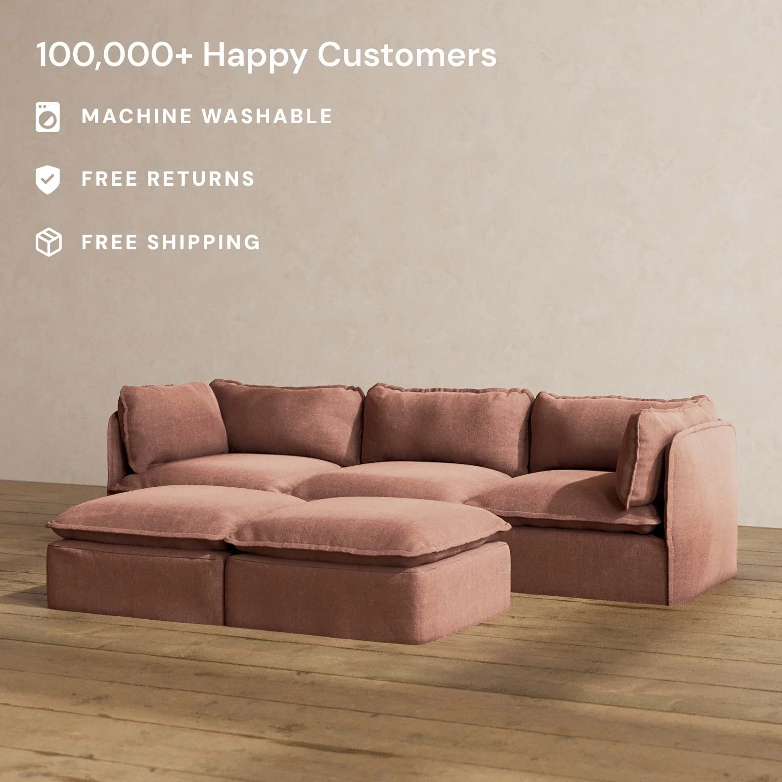 Modular Washable 3-Seater + Bench Ottoman in Chestnut | Memorix+ Seat | Contour Pillow - Image 2
