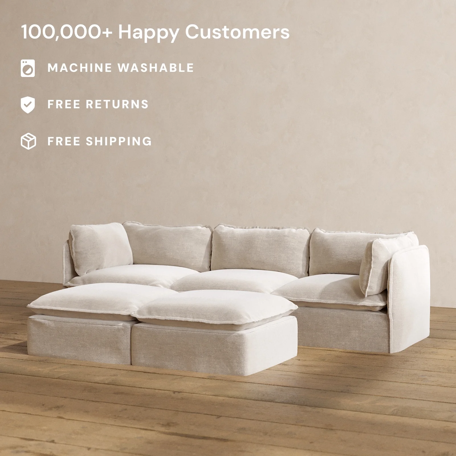 Modular Washable 3-Seater + Bench Ottoman in Mist | Memorix+ Seat | Contour Pillow - Image 2
