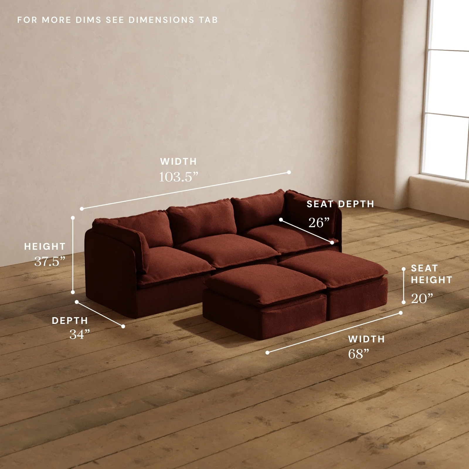 Modular Washable 3-Seater + Bench Ottoman in Rust | Memorix+ Seat | Contour Pillow - Image 5
