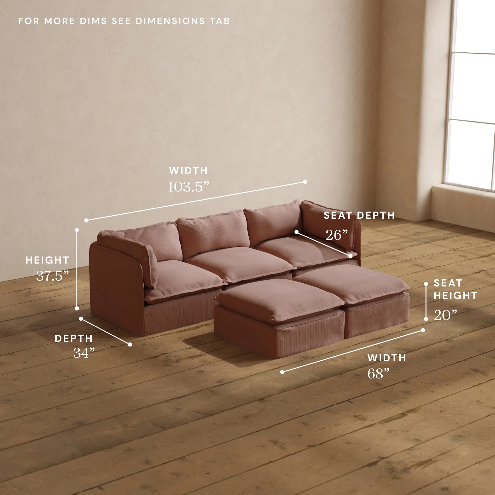 Modular Washable 3-Seater + Bench Ottoman in Sakura | Memorix+ Seat | Contour Pillow - Image 5