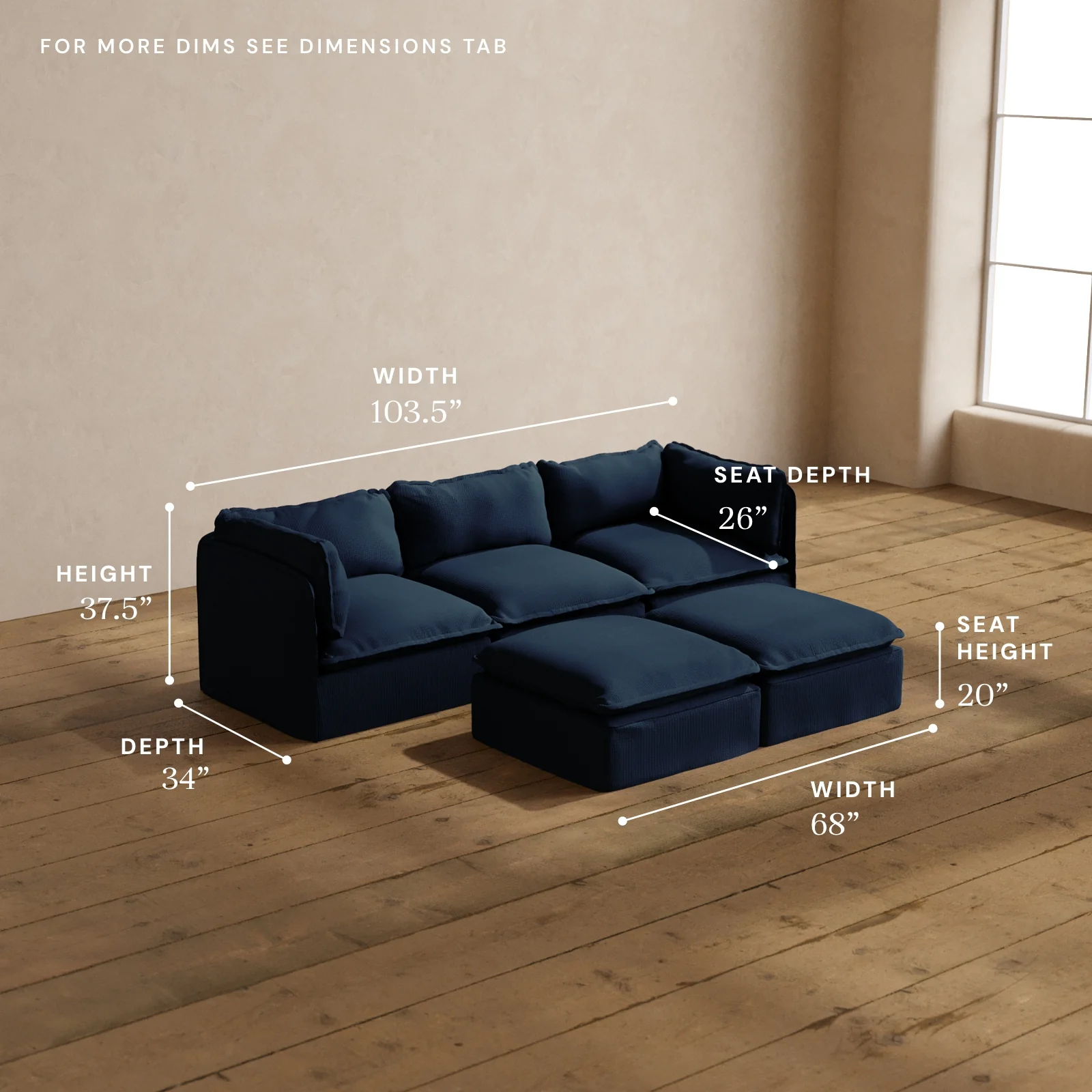 Modular Washable 3-Seater + Bench Ottoman in Sumi | Memorix+ Seat | Contour Pillow - Image 5