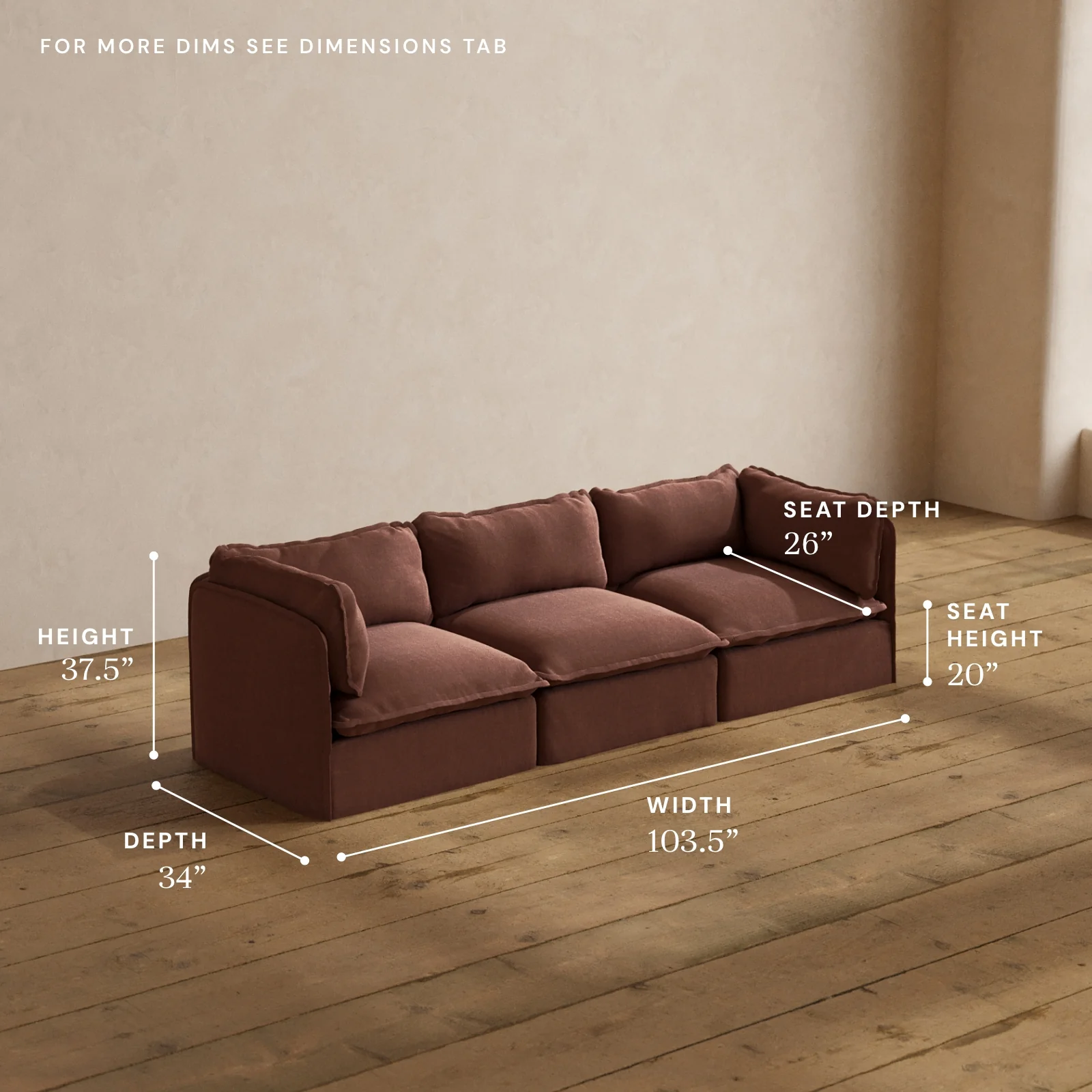 Modular Washable 3-Seater in Chestnut | Deluxe+ Seat | Cloud Pillow - Image 5