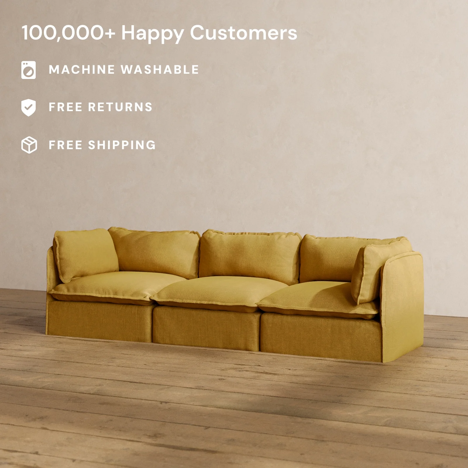 Modular Washable 3-Seater in Kiiro | Deluxe+ Seat | Cloud Pillow - Image 2