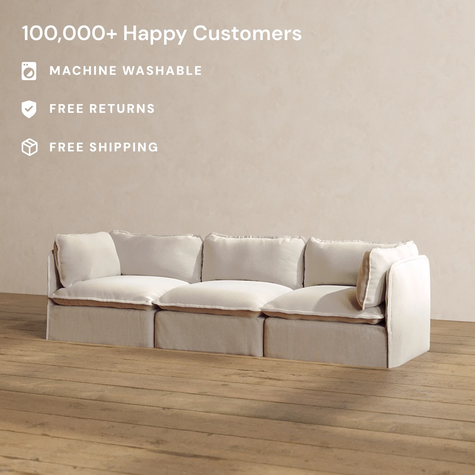 Modular Washable 3-Seater in Milk | Deluxe+ Seat | Cloud Pillow - Image 2
