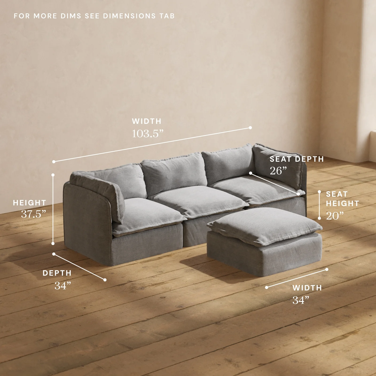 Modular Washable 3-Seater + Ottoman in Ash | Memorix+ Seat | Contour Pillow - Image 5