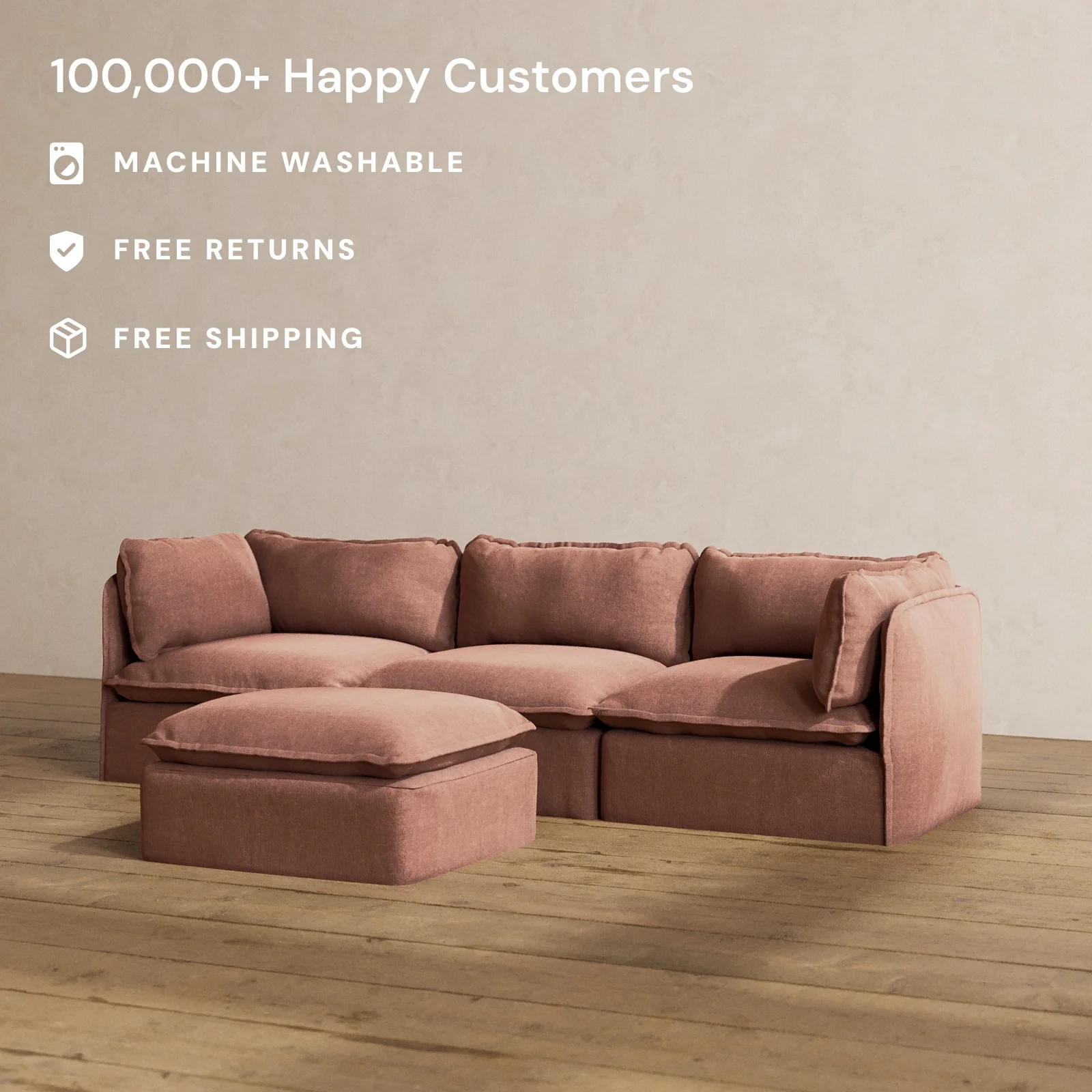 Modular Washable 3-Seater + Ottoman in Chestnut | Memorix+ Seat | Contour Pillow - Image 2