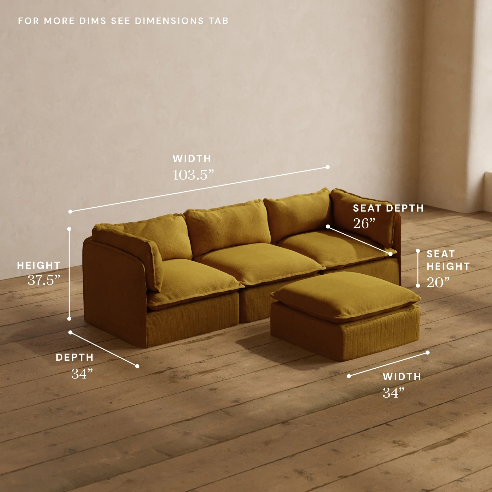 Modular Washable 3-Seater + Ottoman in Kiiro | Deluxe+ Seat | Cloud Pillow - Image 5