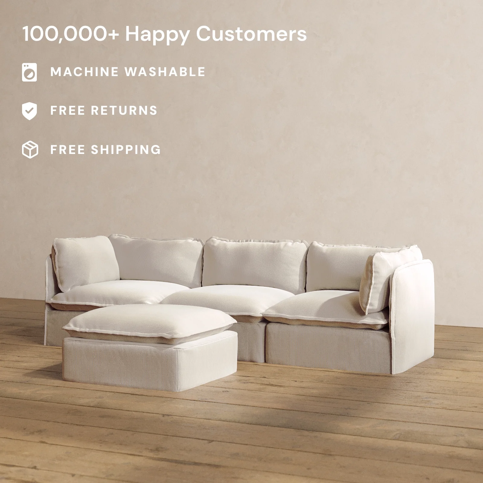 Modular Washable 3-Seater + Ottoman in Milk | Memorix+ Seat | Contour Pillow - Image 2