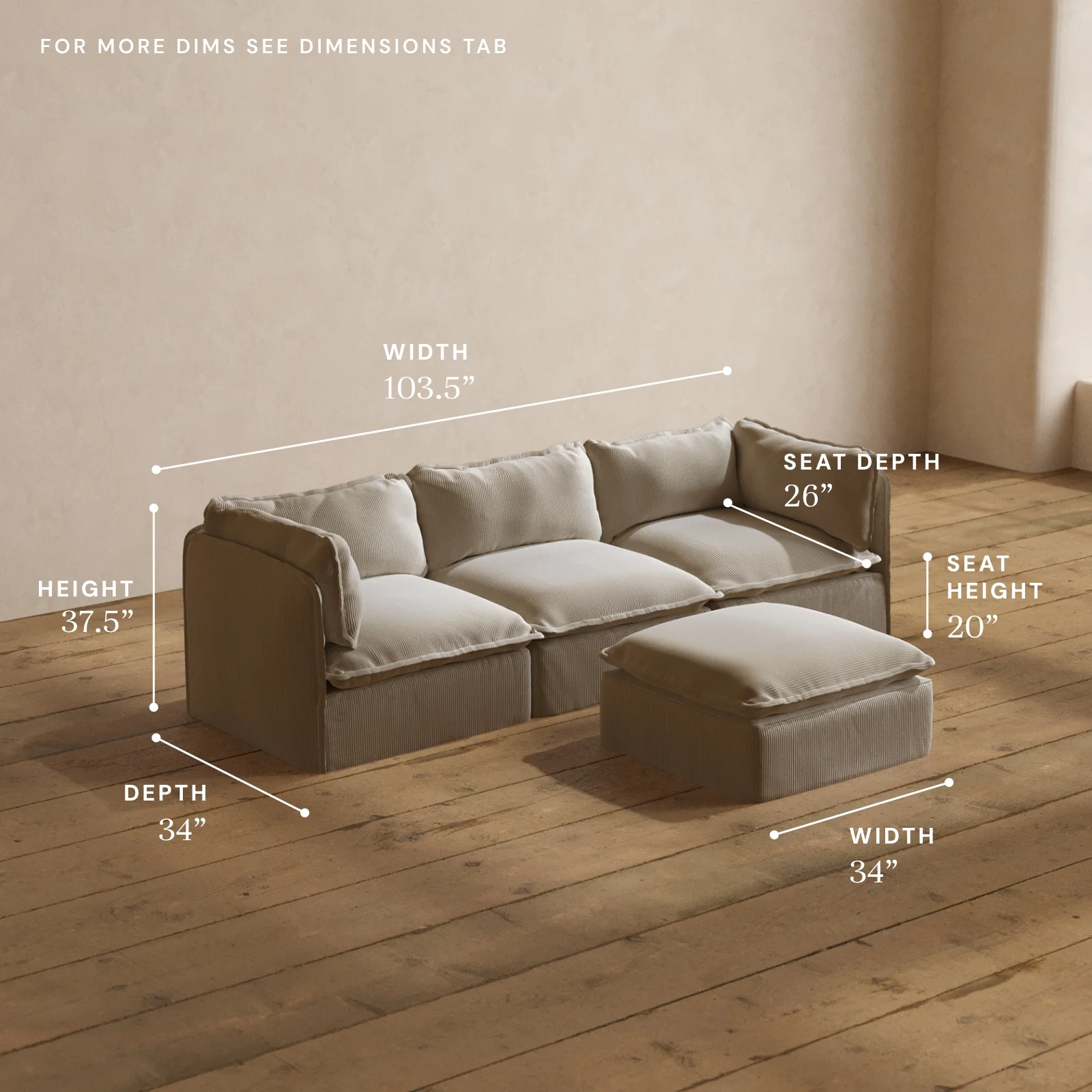Modular Washable 3-Seater + Ottoman in Milk | Memorix+ Seat | Contour Pillow - Image 5