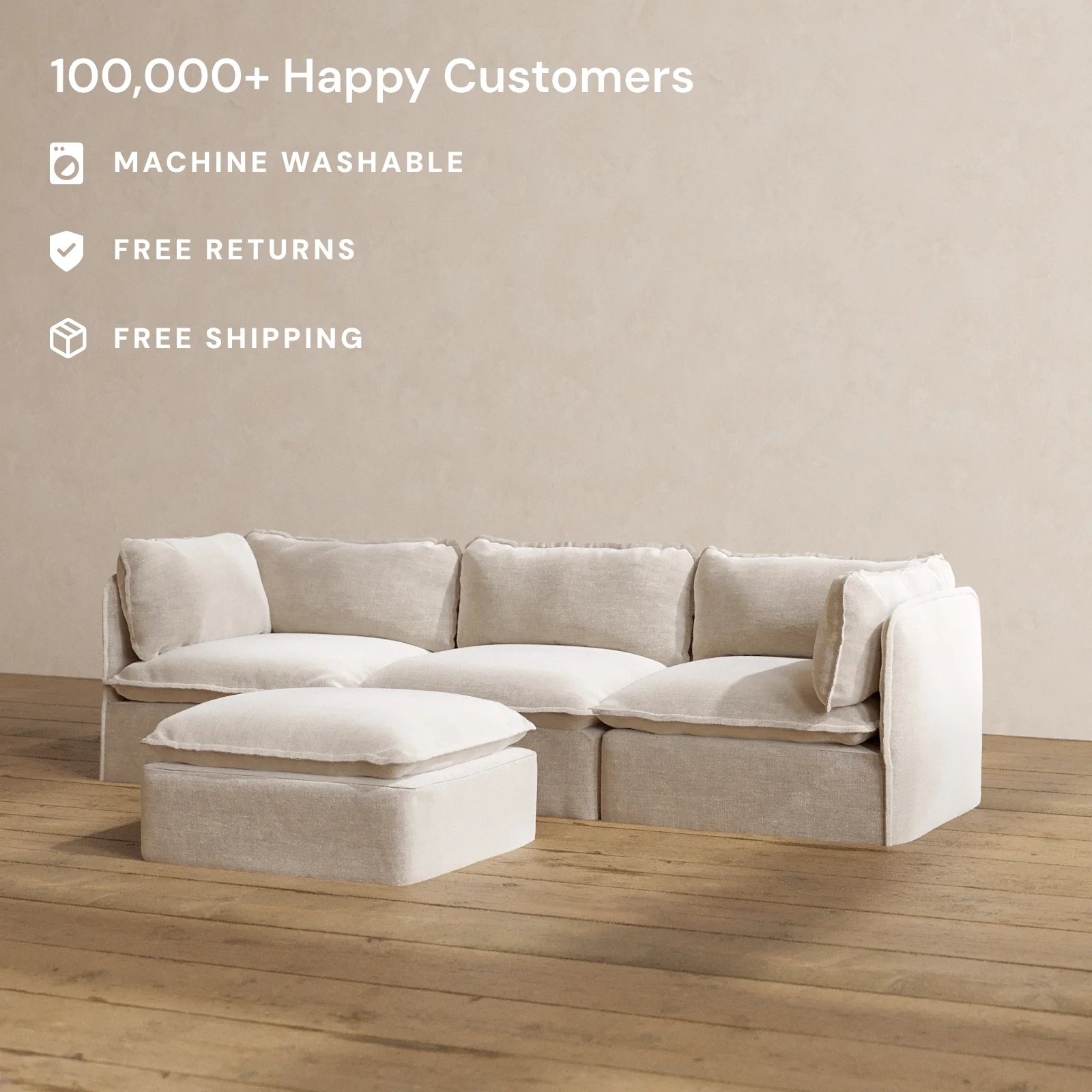 Modular Washable 3-Seater + Ottoman in Mist | Memorix+ Seat | Contour Pillow - Image 2