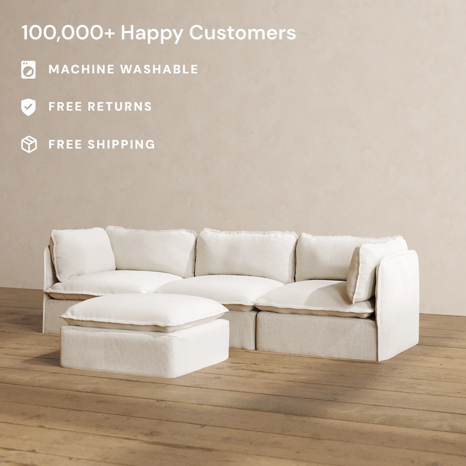 Modular Washable 3-Seater + Ottoman in Powder | Memorix+ Seat | Contour Pillow - Image 2
