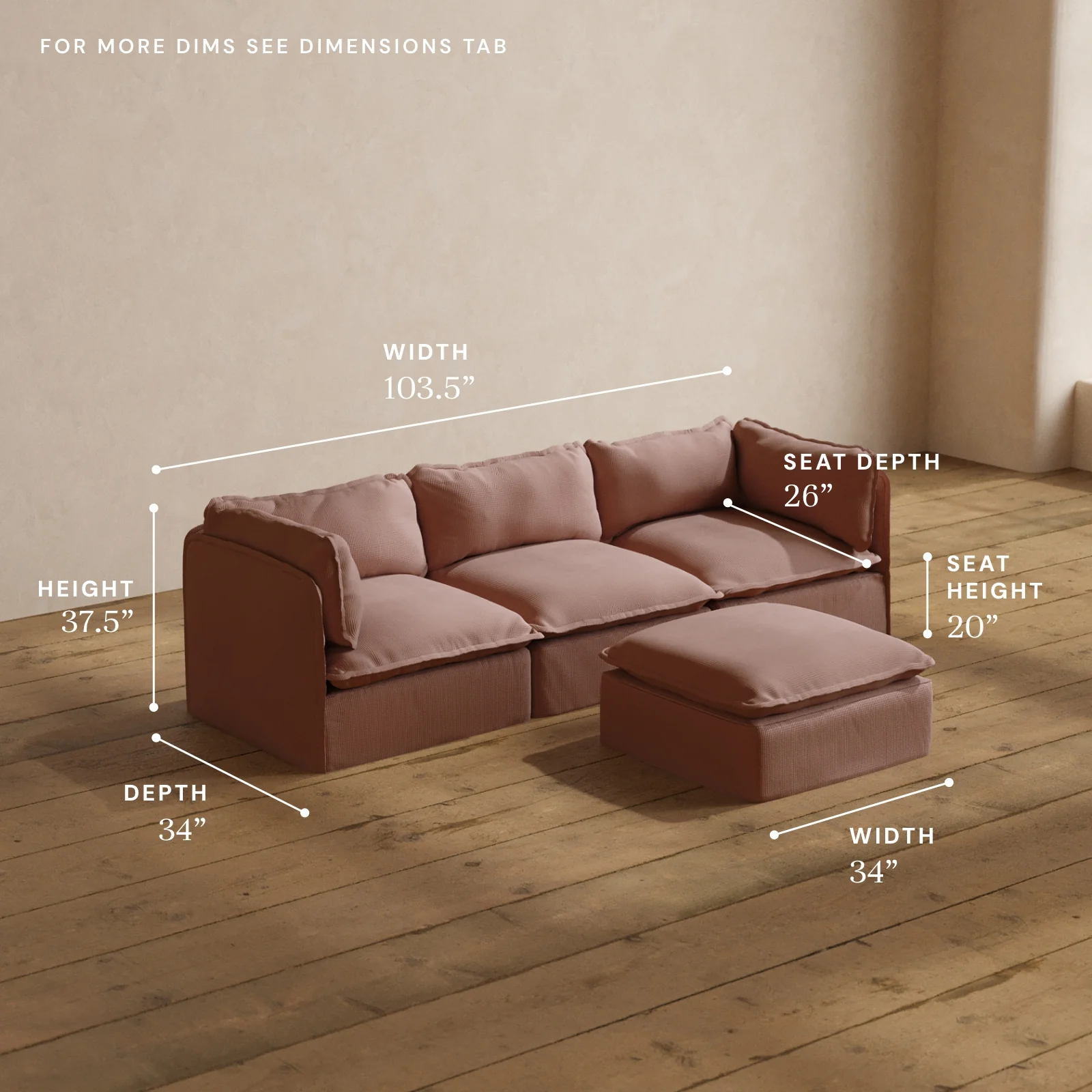 Modular Washable 3-Seater + Ottoman in Sakura | Deluxe+ Seat | Cloud Pillow - Image 5