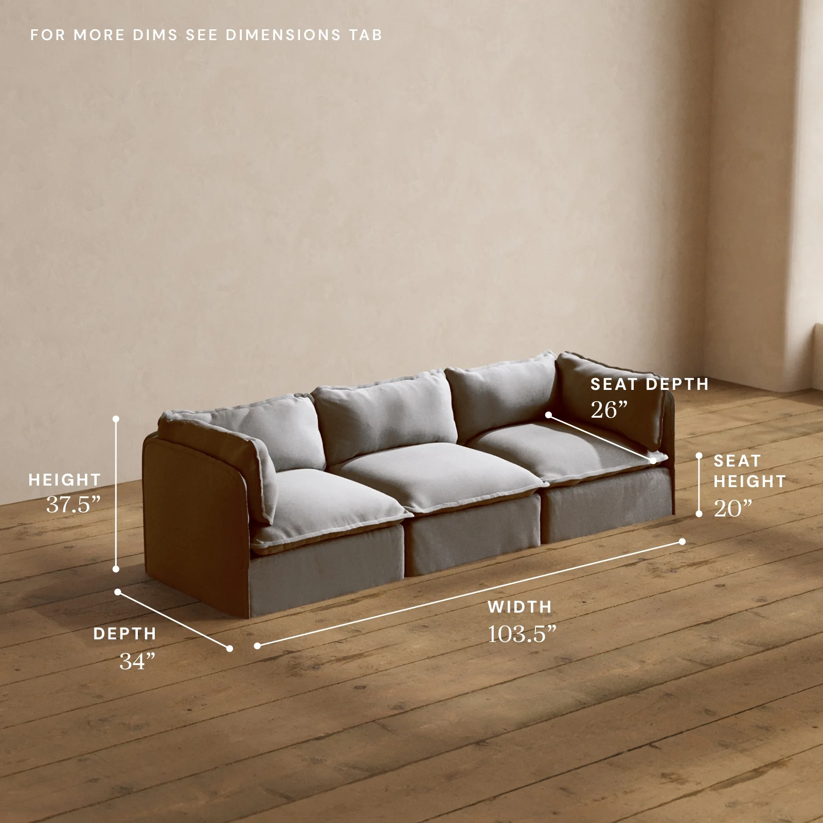 Modular Washable 3-Seater in Pumice | Deluxe+ Seat | Cloud Pillow - Image 5
