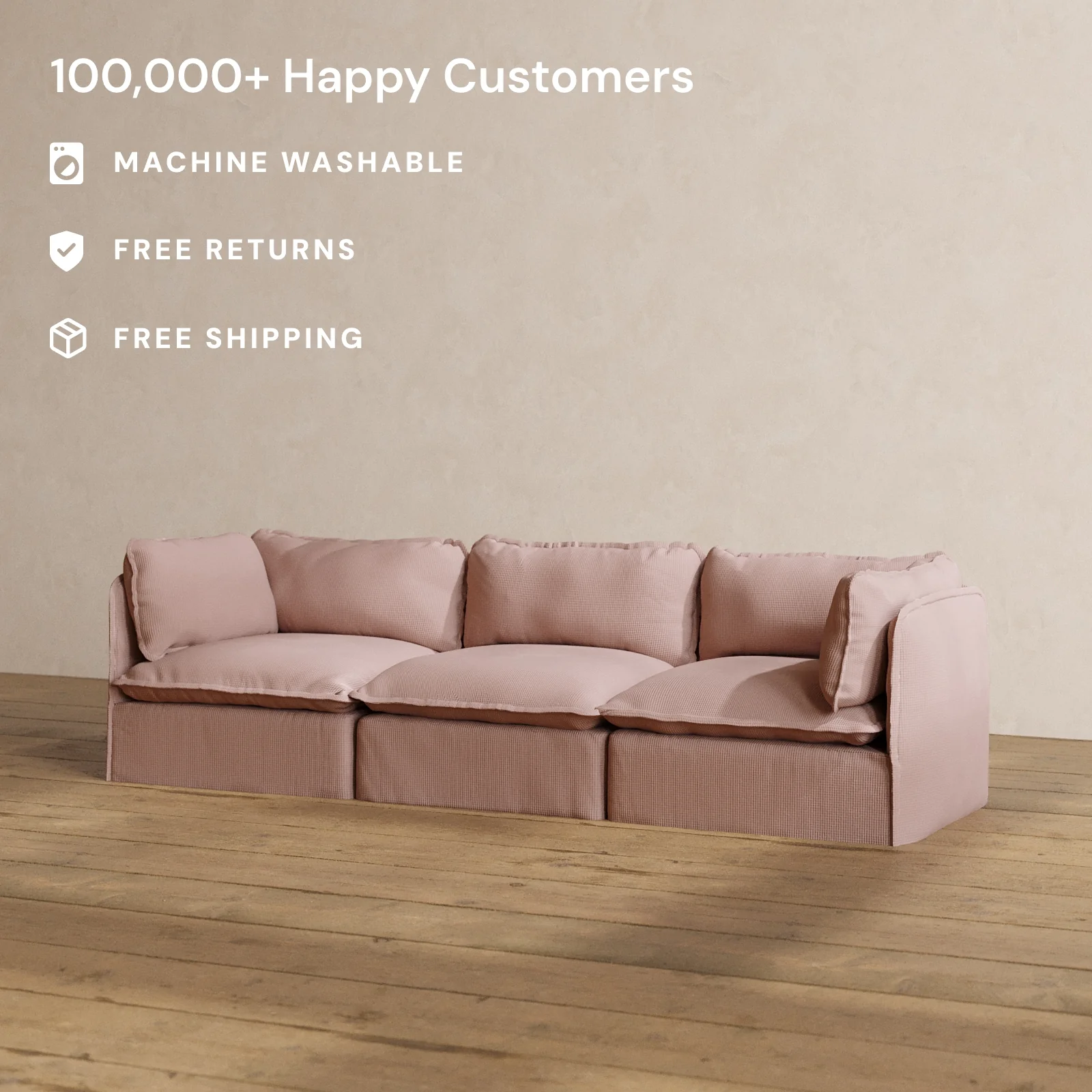 Modular Washable 3-Seater in Sakura | Deluxe+ Seat | Cloud Pillow - Image 2