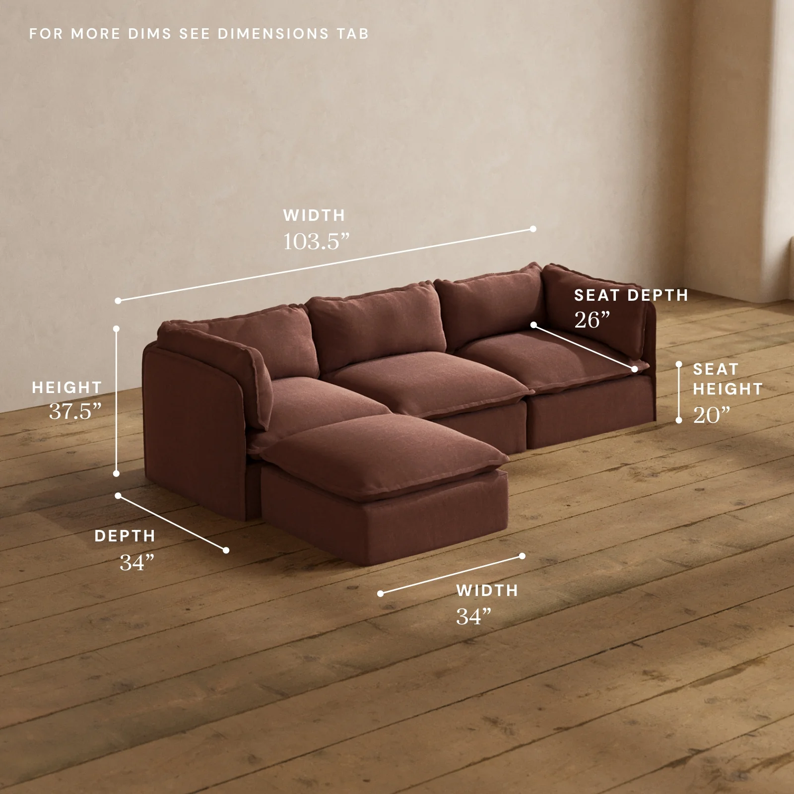 Modular Washable 3-Seater Sectional in Chestnut | Deluxe+ Seat | Cloud Pillow - Image 5