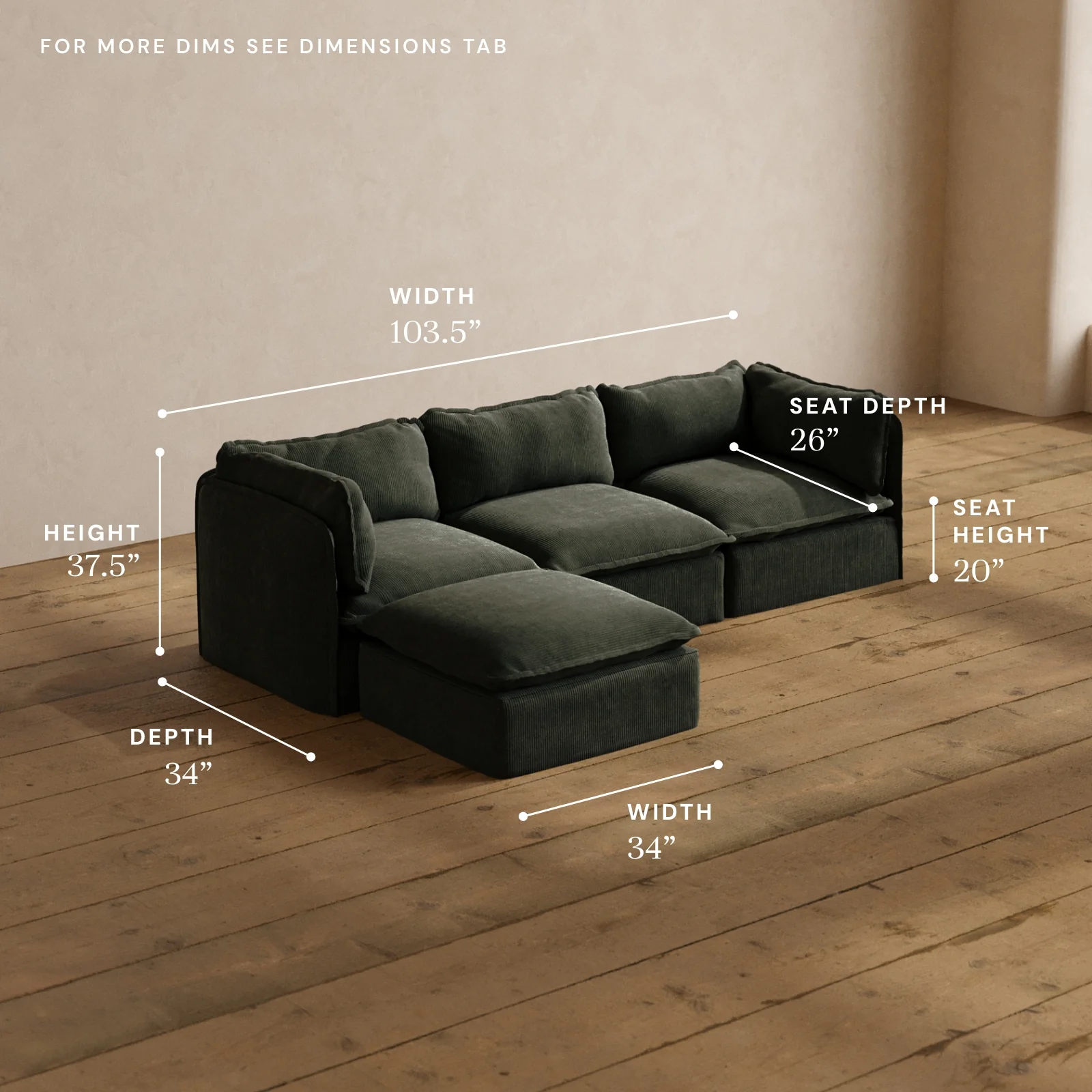 Modular Washable 3-Seater Sectional in Olivine | Deluxe+ Seat | Cloud Pillow - Image 5