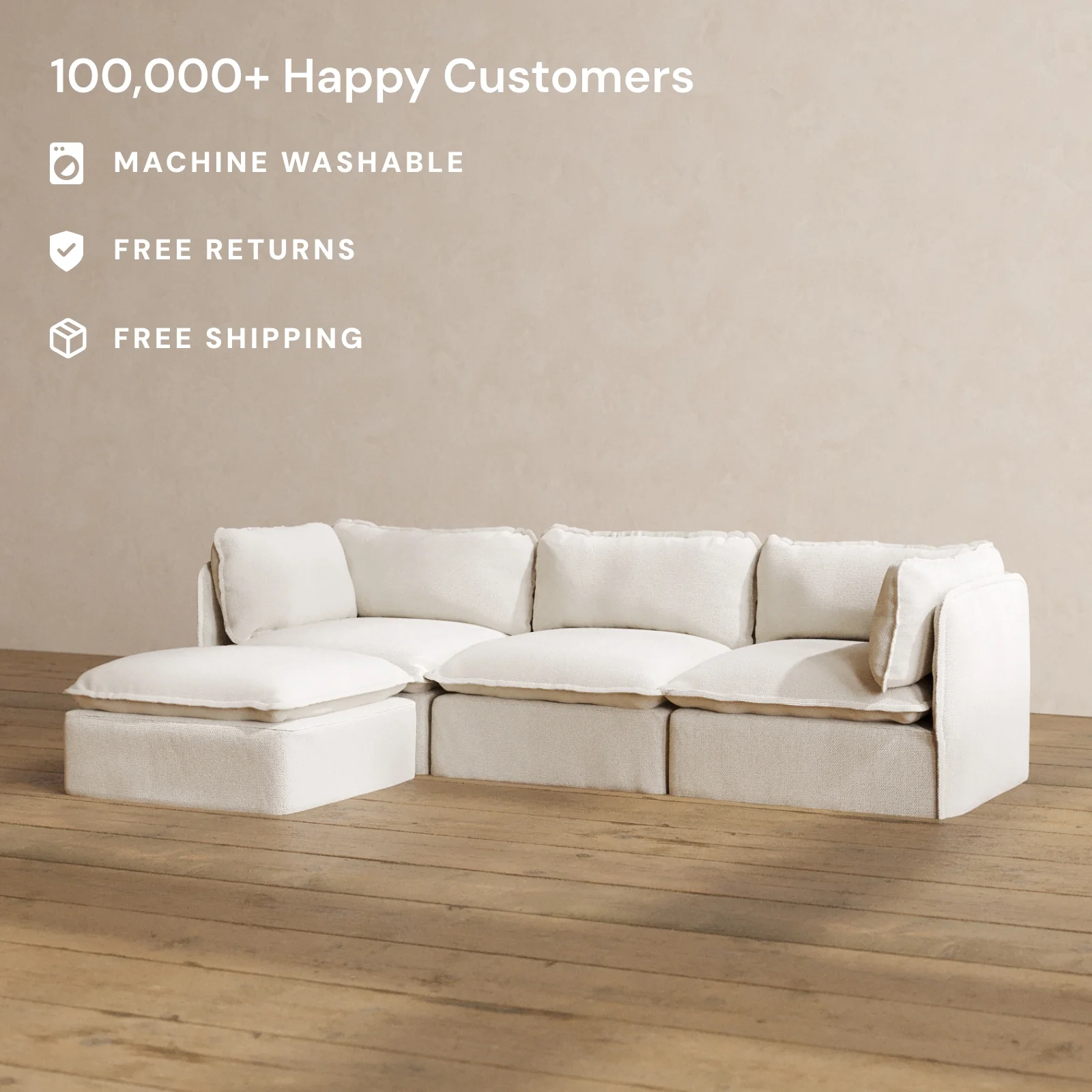 Modular Washable 3-Seater Sectional in Powder | Memorix+ Seat | Contour Pillow - Image 2