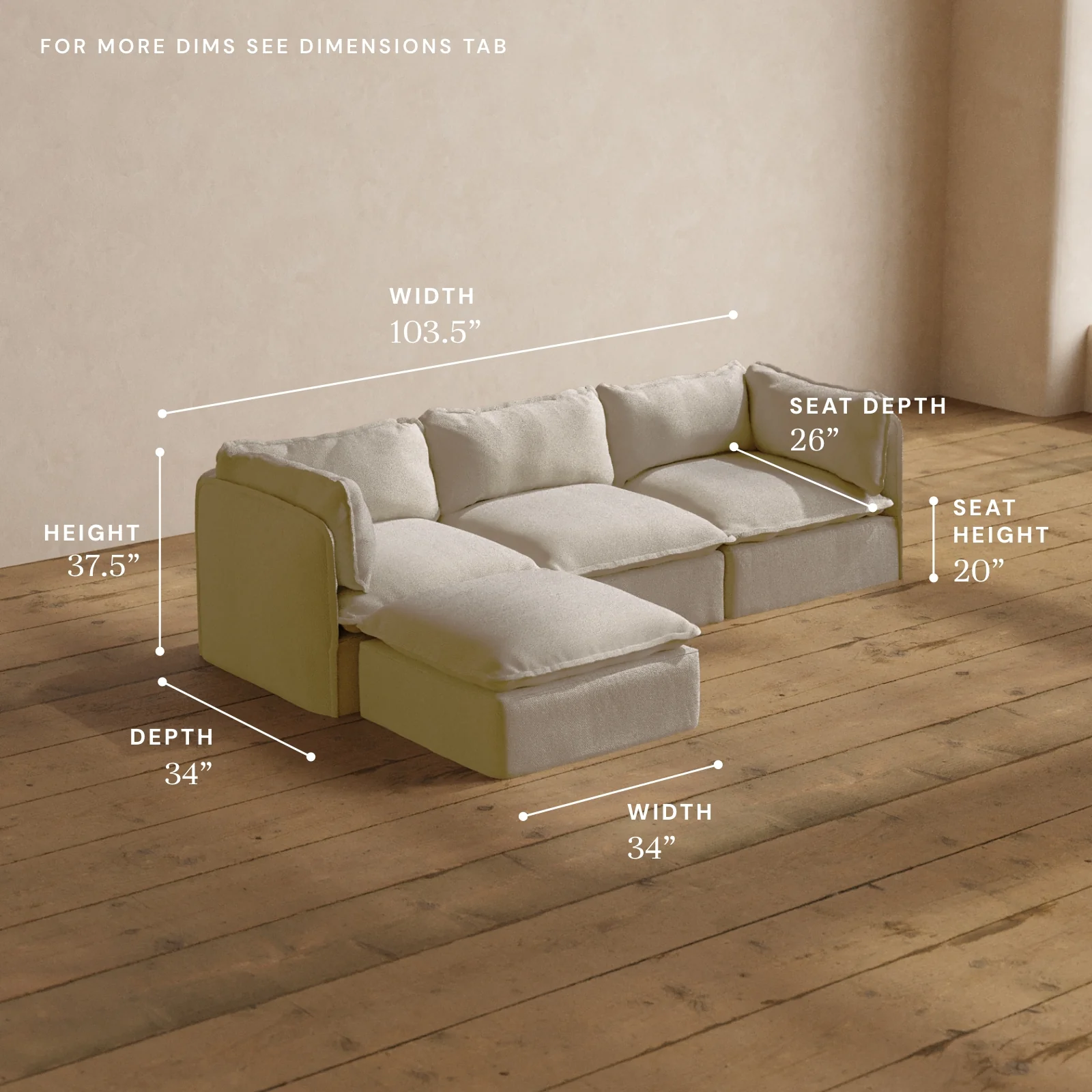Modular Washable 3-Seater Sectional in Powder | Memorix+ Seat | Contour Pillow - Image 5