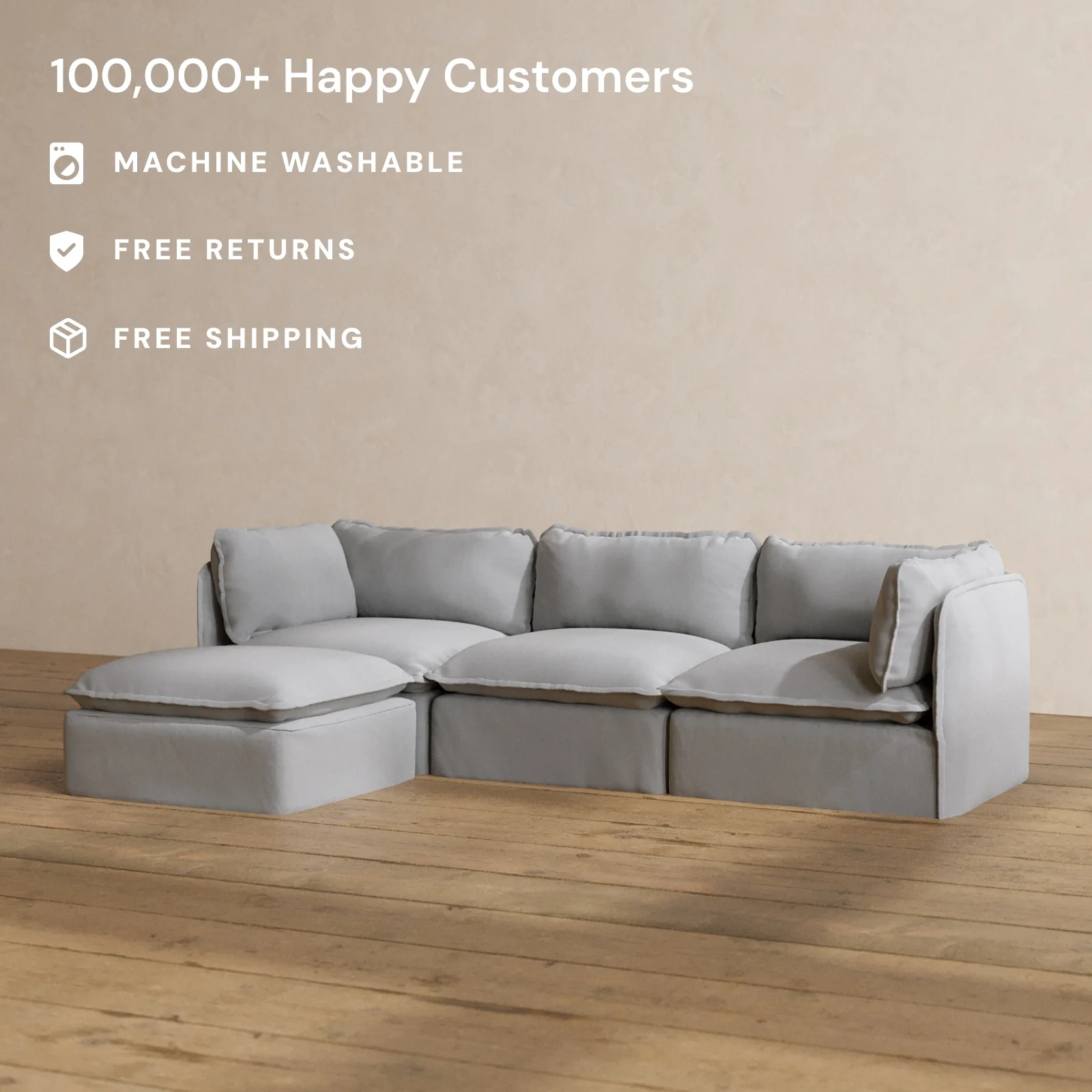Modular Washable 3-Seater Sectional in Pumice | Memorix+ Seat | Contour Pillow - Image 2