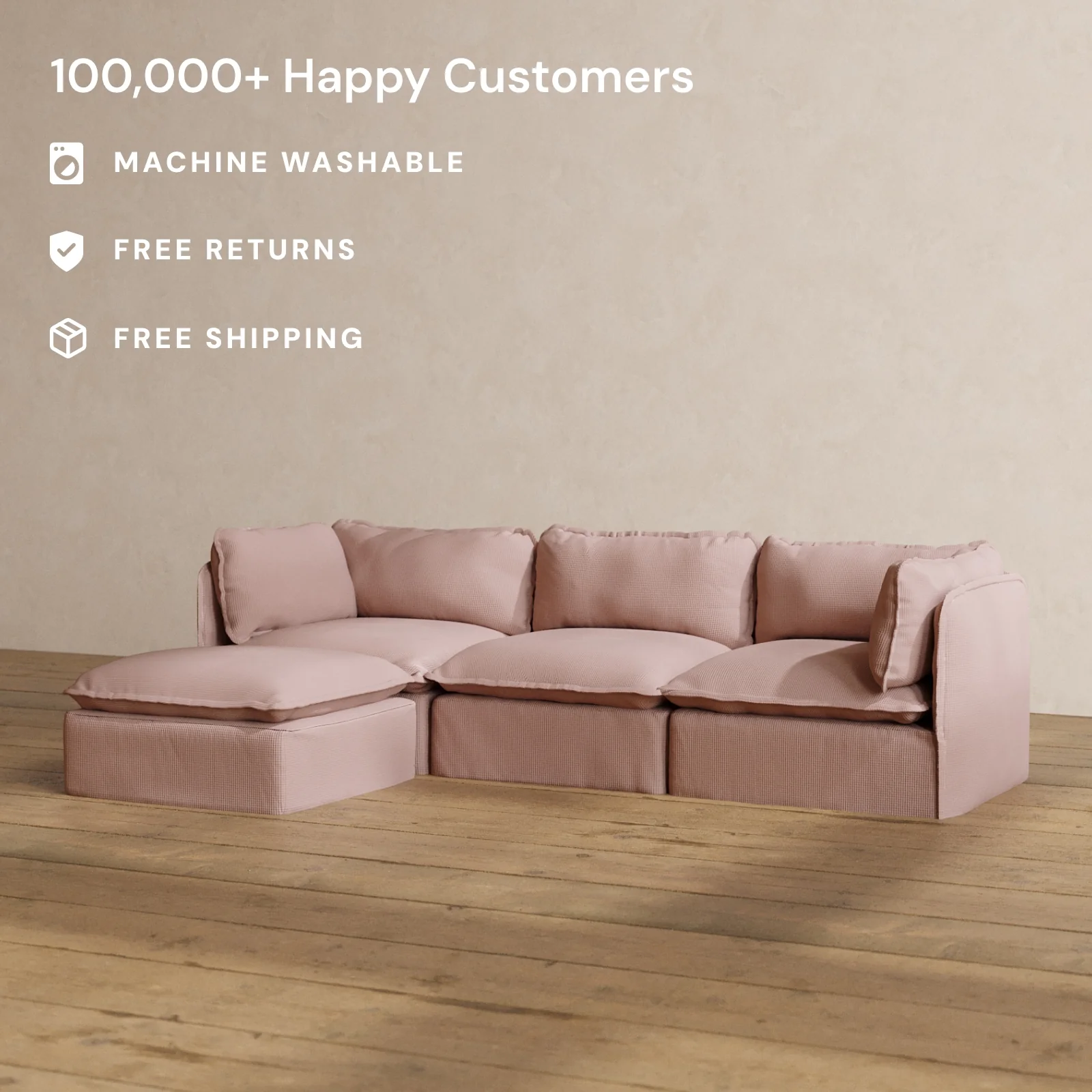 Modular Washable 3-Seater Sectional in Sakura | Memorix+ Seat | Contour Pillow - Image 2
