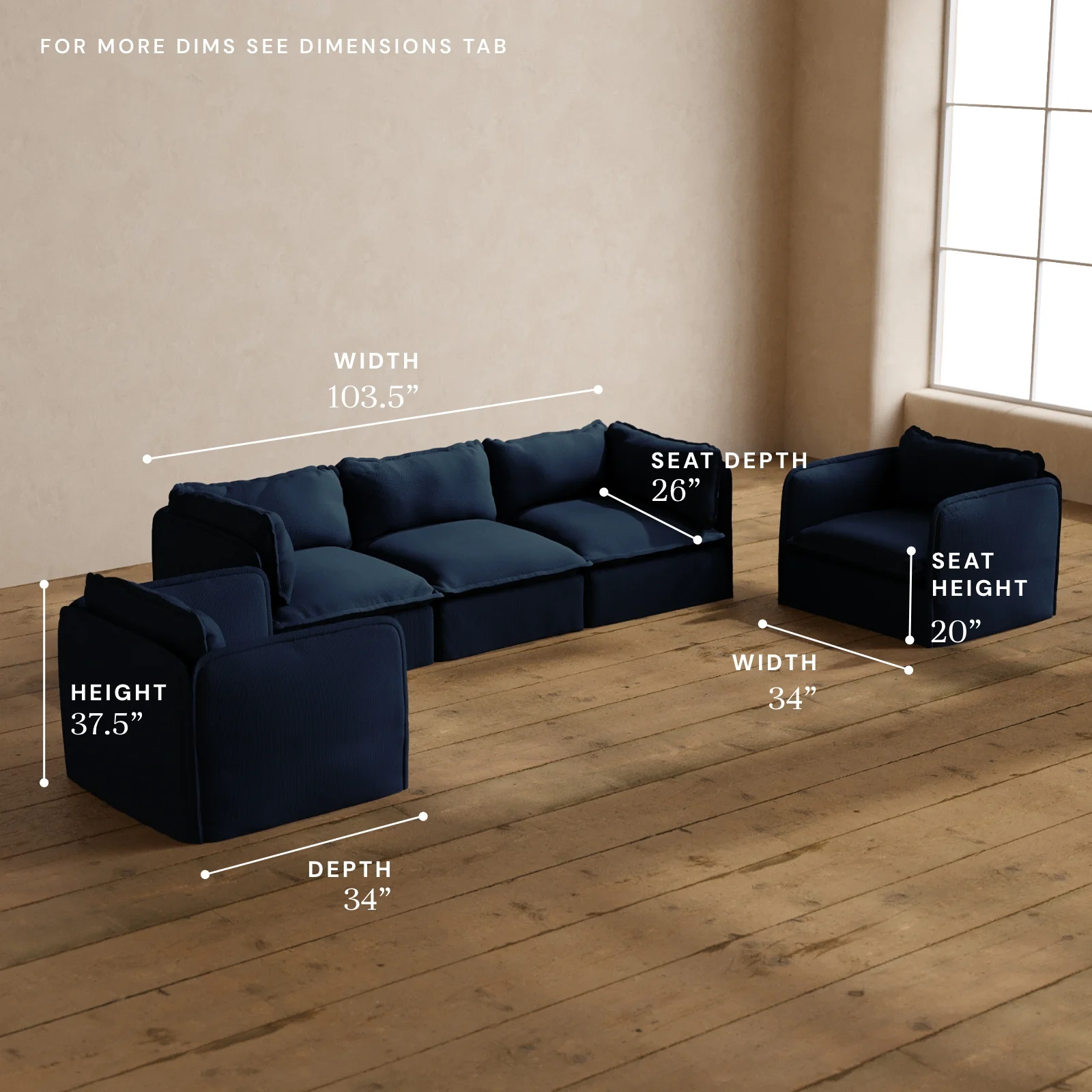 Modular Washable 3-Seater Sofa + Armchair Set in Sumi | Deluxe+ Seat | Cloud Pillow - Image 5