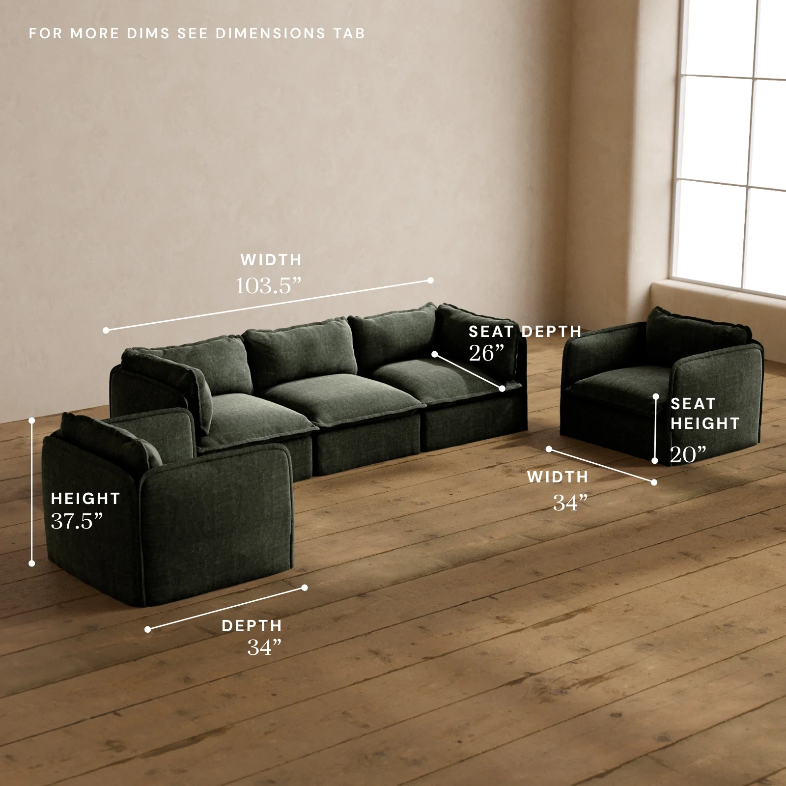 Modular Washable 3-Seater Sofa + Armchair Set in Willow | Memorix+ Seat | Contour Pillow - Image 5