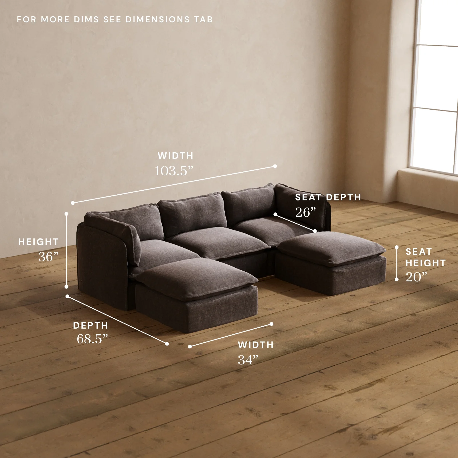 Modular Washable 3-Seater U-Sectional in Caviar | Deluxe+ Seat | Cloud Pillow - Image 5
