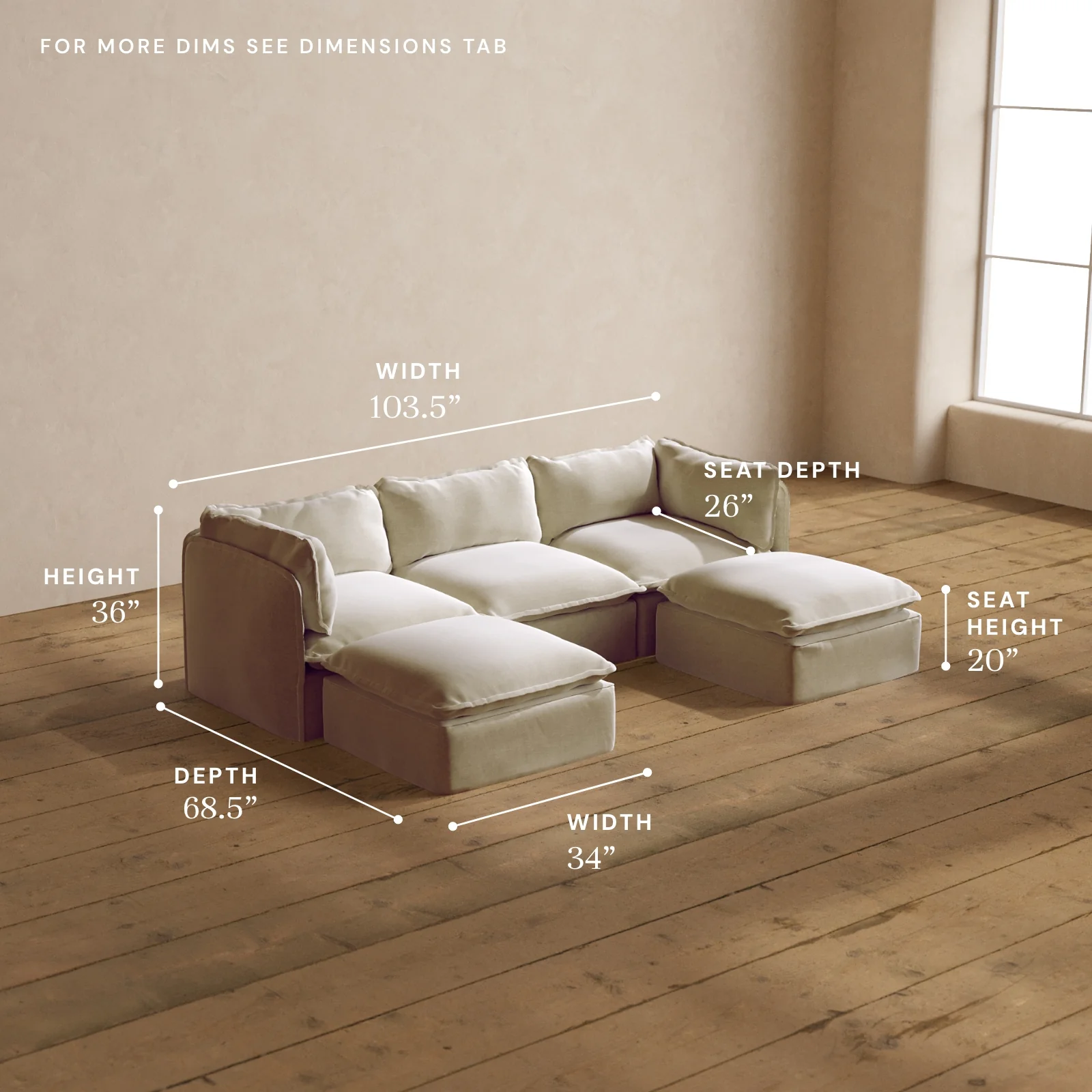 Modular Washable 3-Seater U-Sectional in Coco | Memorix+ Seat | Contour Pillow - Image 5