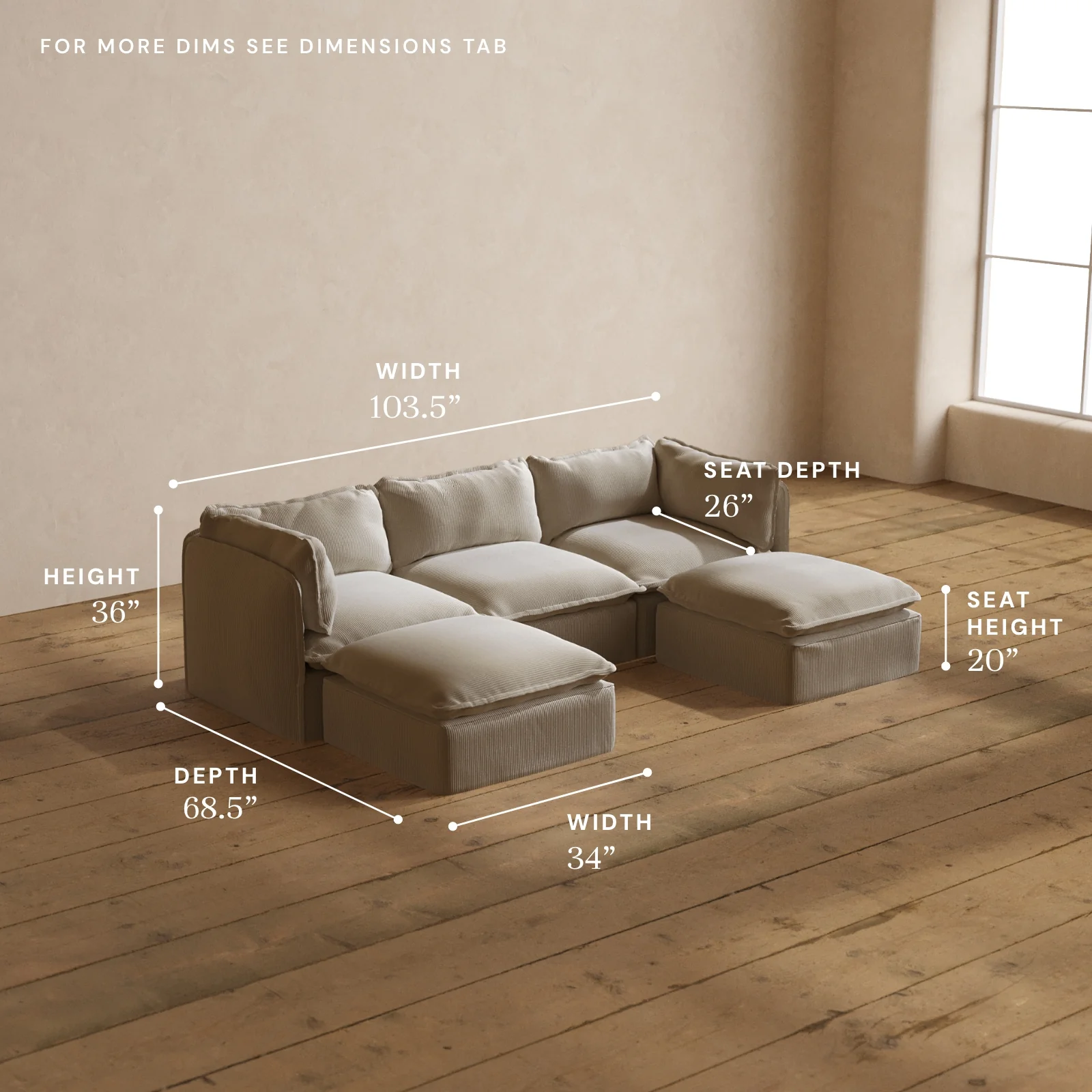 Modular Washable 3-Seater U-Sectional in Milk | Deluxe+ Seat | Cloud Pillow - Image 5