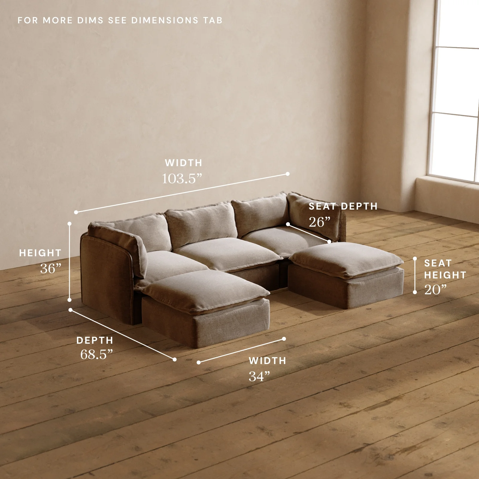 Modular Washable 3-Seater U-Sectional in Mist | Memorix+ Seat | Contour Pillow - Image 5