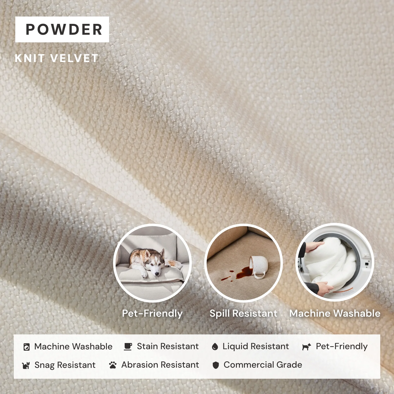 Modular Washable 3-Seater U-Sectional in Powder | Deluxe+ Seat | Cloud Pillow - Image 3