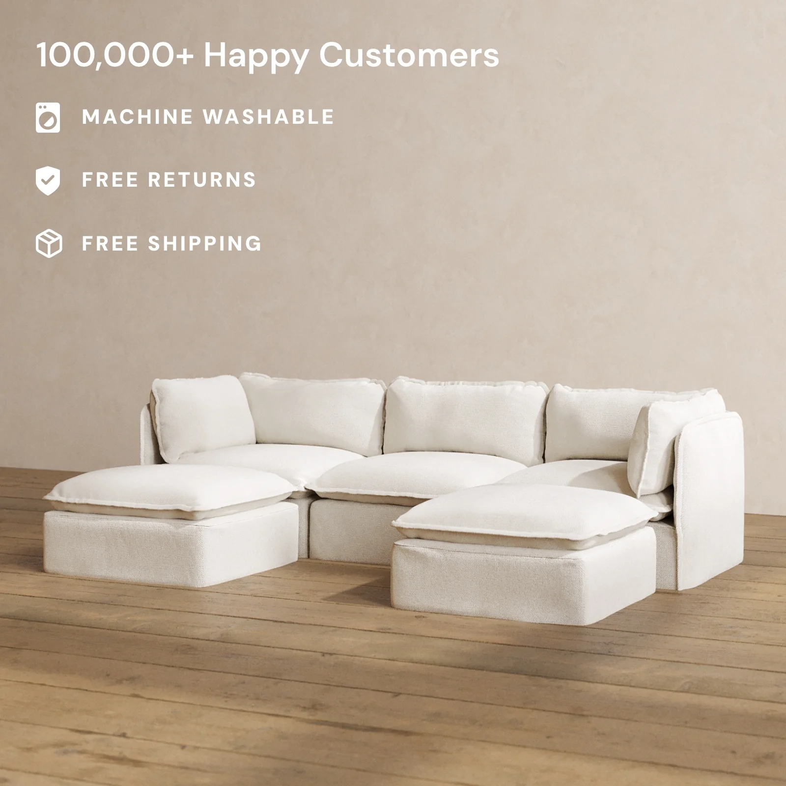 Modular Washable 3-Seater U-Sectional in Powder | Memorix+ Seat | Contour Pillow - Image 2
