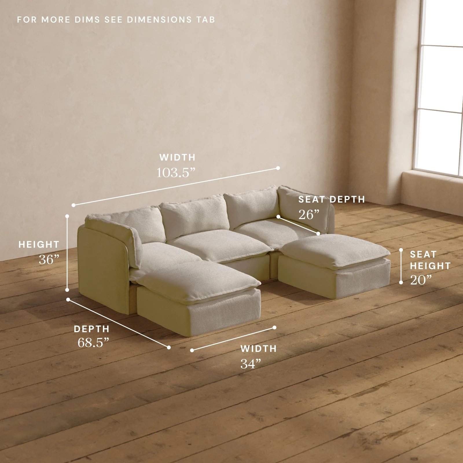 Modular Washable 3-Seater U-Sectional in Powder | Memorix+ Seat | Contour Pillow - Image 5
