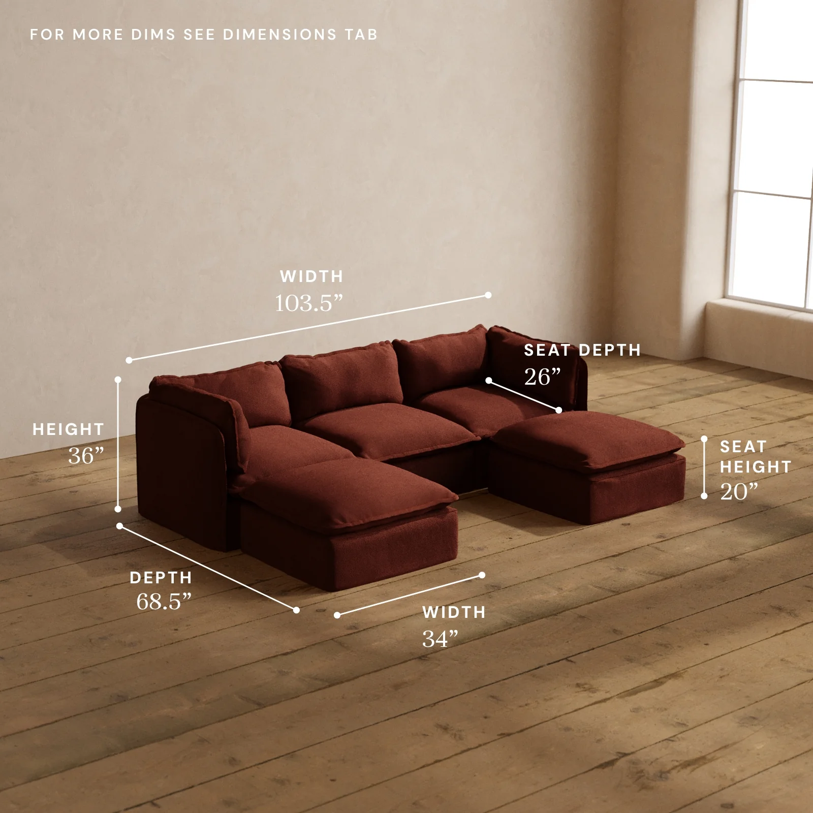 Modular Washable 3-Seater U-Sectional in Rust | Memorix+ Seat | Contour Pillow - Image 5