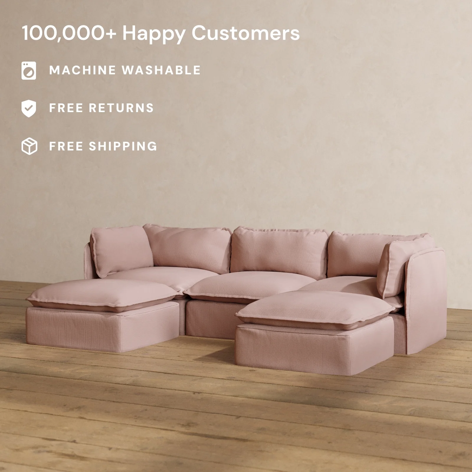Modular Washable 3-Seater U-Sectional in Sakura | Memorix+ Seat | Contour Pillow - Image 2