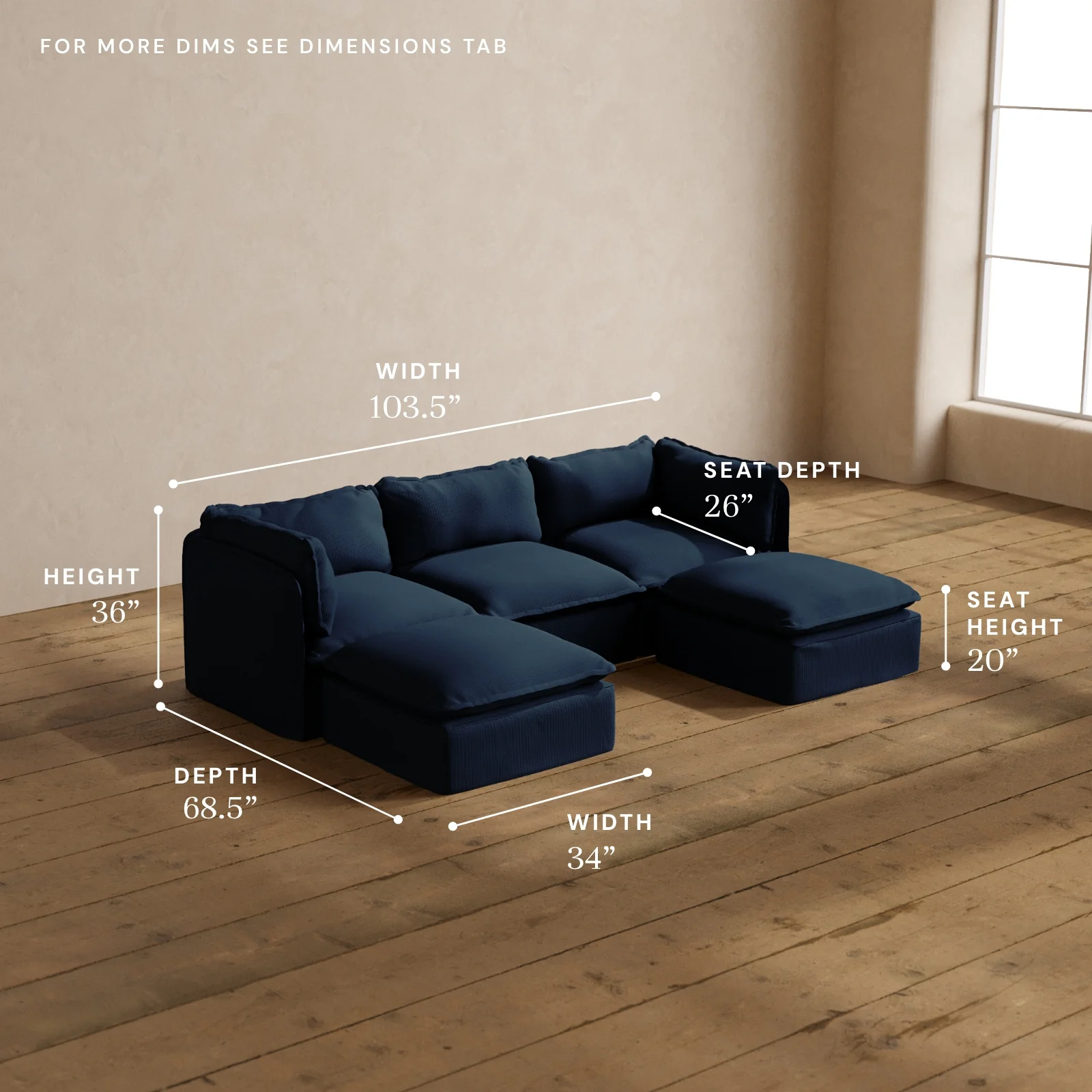 Modular Washable 3-Seater U-Sectional in Sumi | Deluxe+ Seat | Cloud Pillow - Image 5
