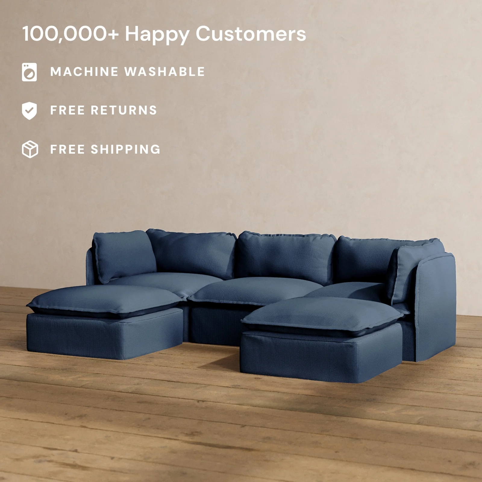 Modular Washable 3-Seater U-Sectional in Sumi | Memorix+ Seat | Contour Pillow - Image 2