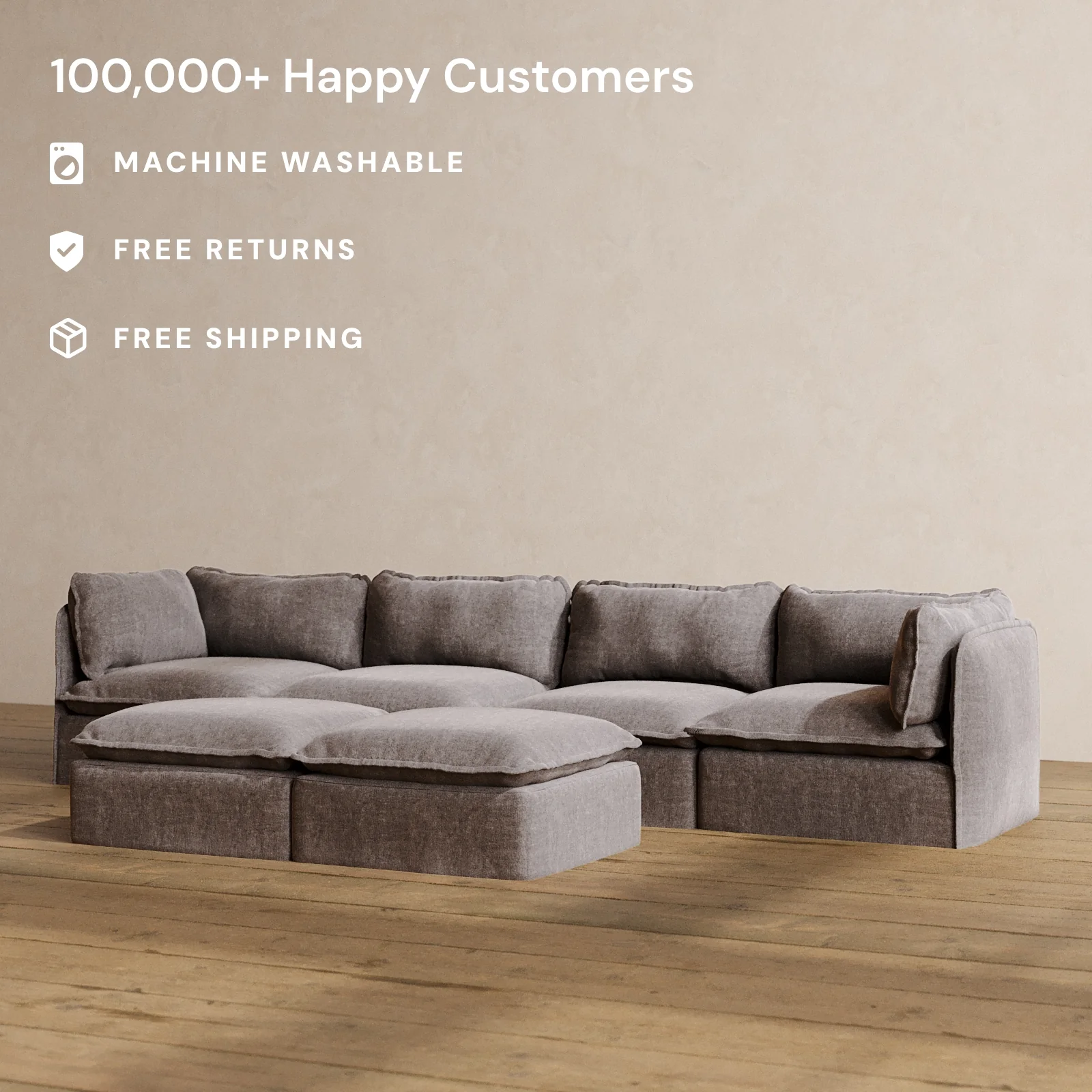 Modular Washable 4-Seater + Bench Ottoman in Caviar | Memorix+ Seat | Contour Pillow - Image 2