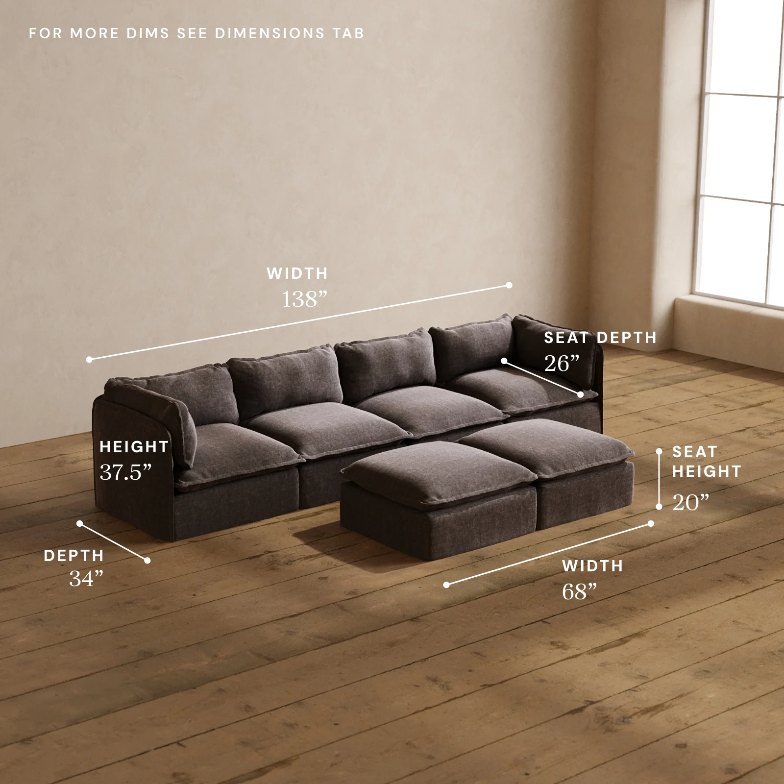 Modular Washable 4-Seater + Bench Ottoman in Caviar | Memorix+ Seat | Contour Pillow - Image 5