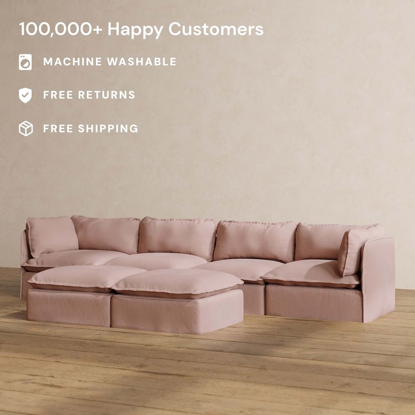 Modular Washable 4-Seater + Bench Ottoman in Sakura | Deluxe+ Seat | Cloud Pillow - Image 2