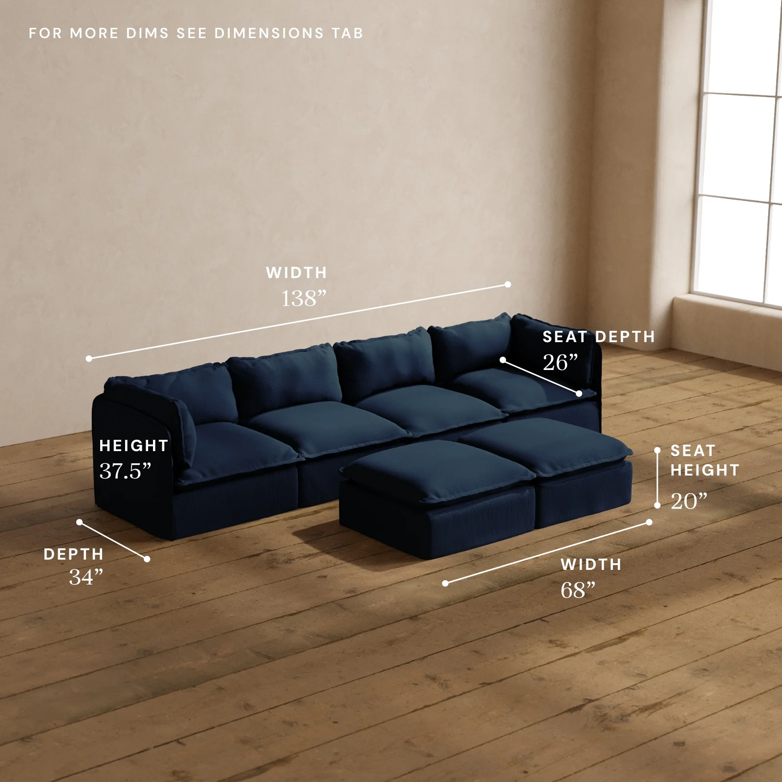 Modular Washable 4-Seater + Bench Ottoman in Sumi | Memorix+ Seat | Contour Pillow - Image 5