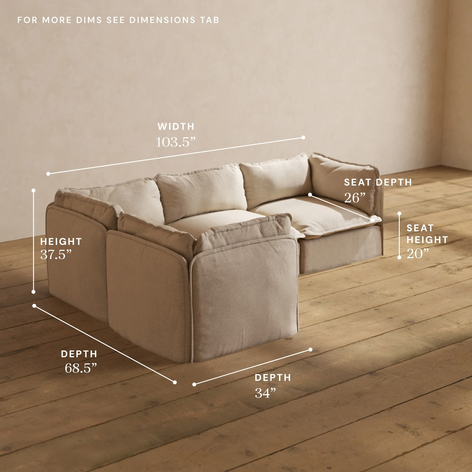 Modular Washable 4-Seater Corner Sectional in Oat | Memorix+ Seat | Contour Pillow - Image 5