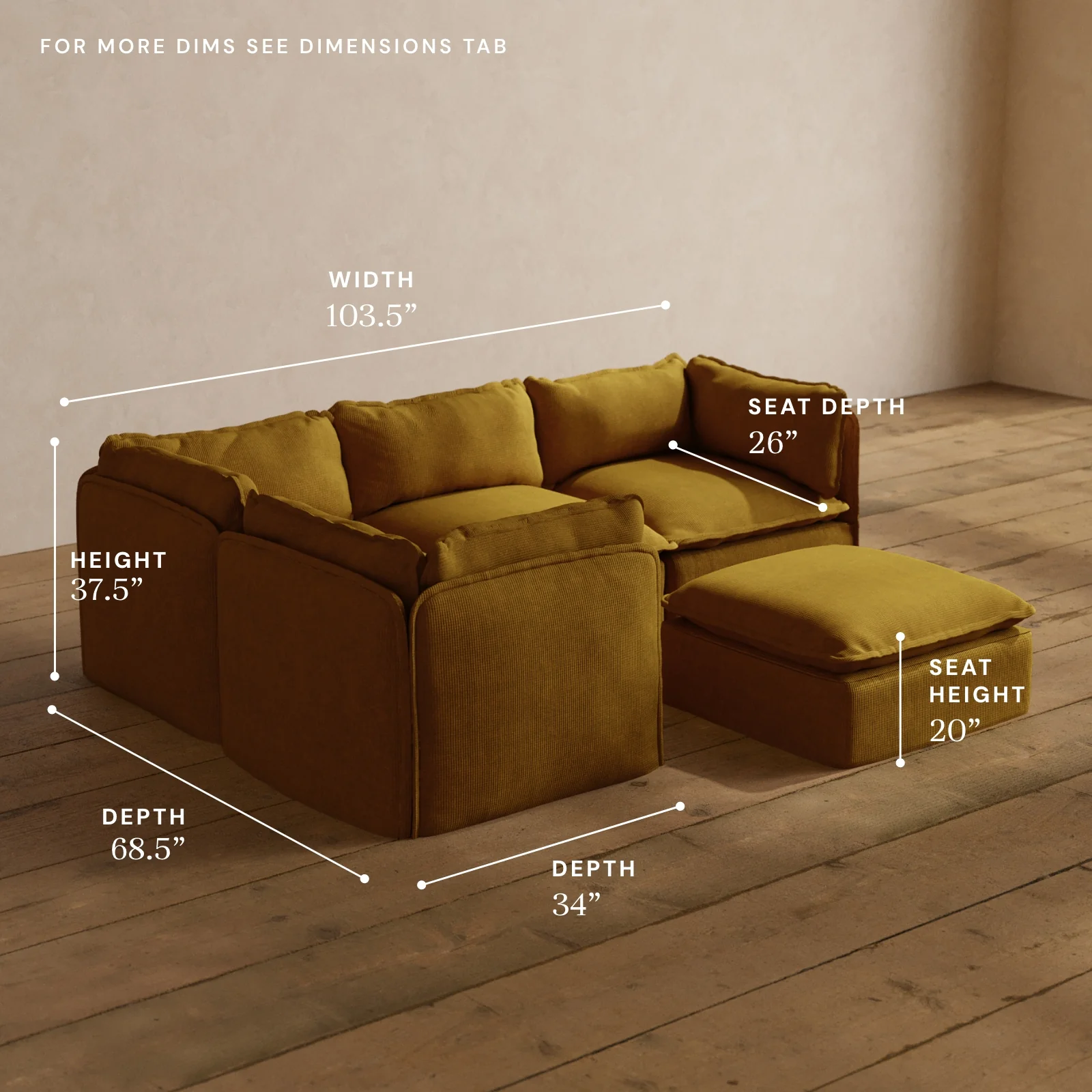 Modular Washable 4-Seater Corner Sectional + Ottoman in Kiiro | Memorix+ Seat | Contour Pillow - Image 5