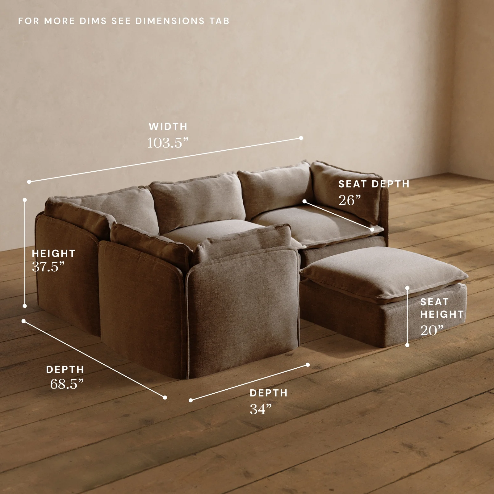 Modular Washable 4-Seater Corner Sectional + Ottoman in Mist | Memorix+ Seat | Contour Pillow - Image 5