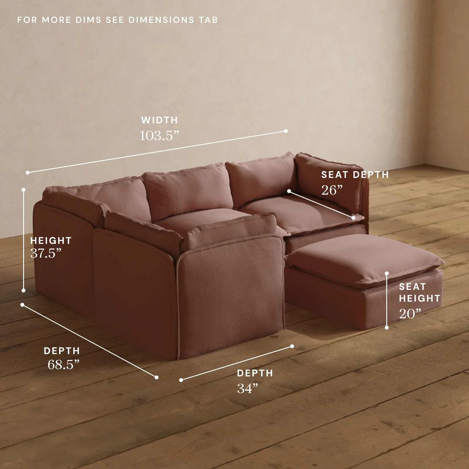Modular Washable 4-Seater Corner Sectional + Ottoman in Sakura | Memorix+ Seat | Contour Pillow - Image 5